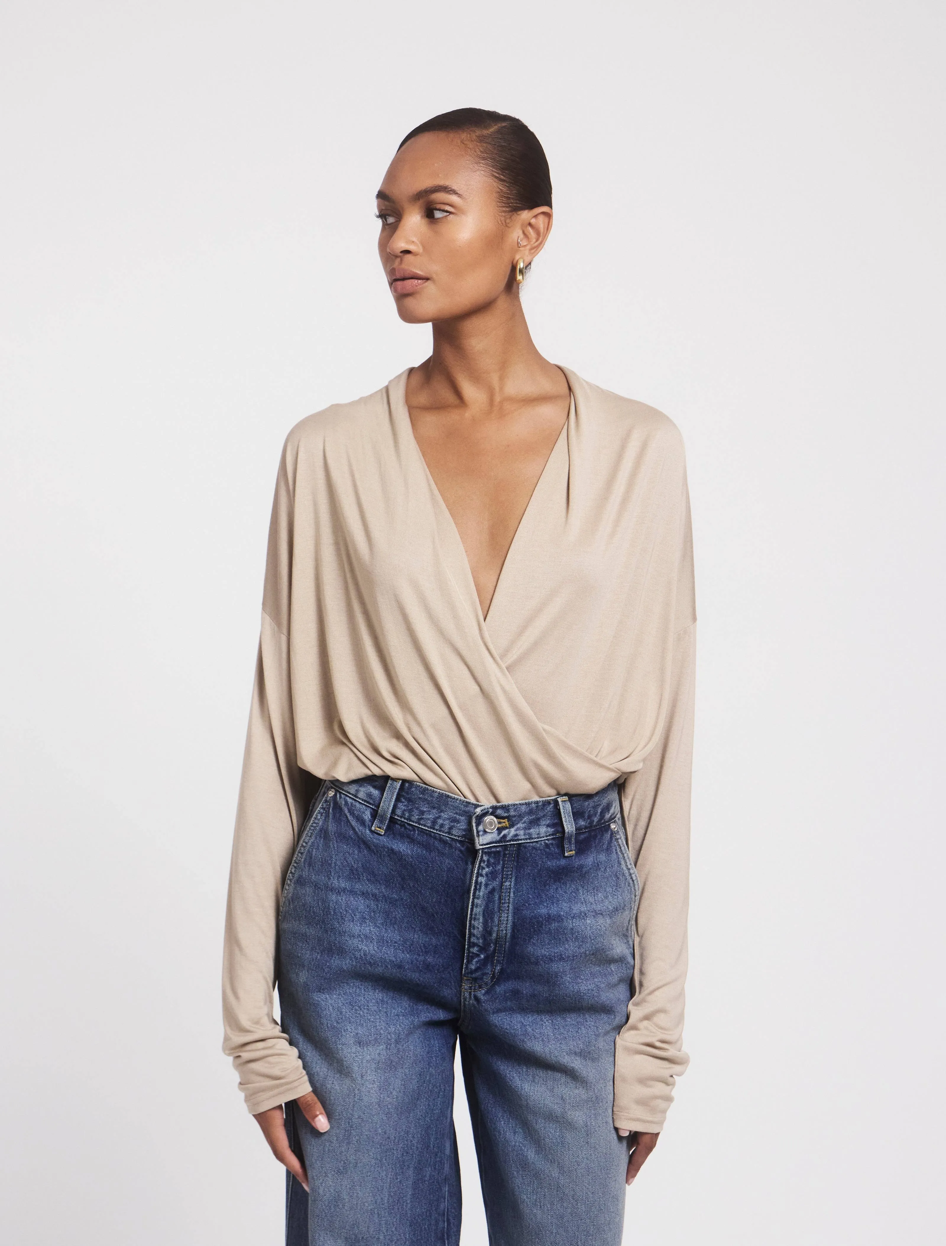 Calix Draped Top In Taupe sold by Ninety Percent product image thumbnail 2