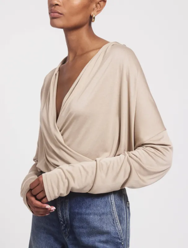 Calix Draped Top In Taupe sold by Ninety Percent