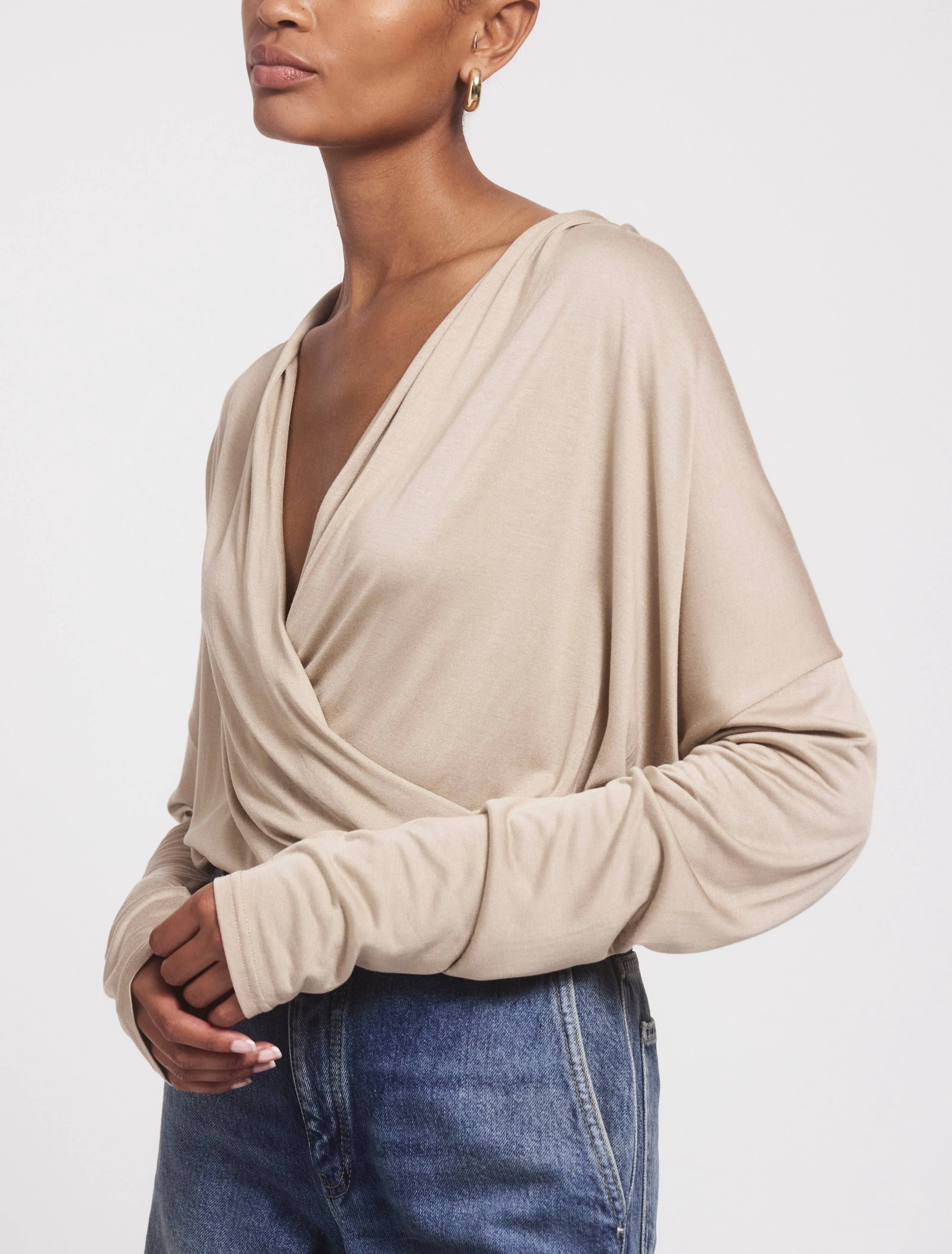Calix Draped Top In Taupe sold by Ninety Percent