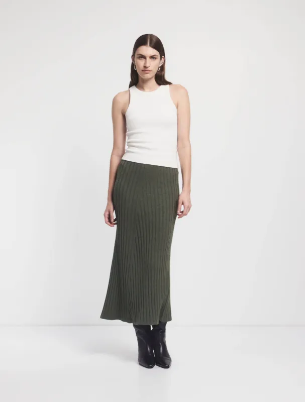 Maia Rib Skirt In Green Marl sold by Ninety Percent