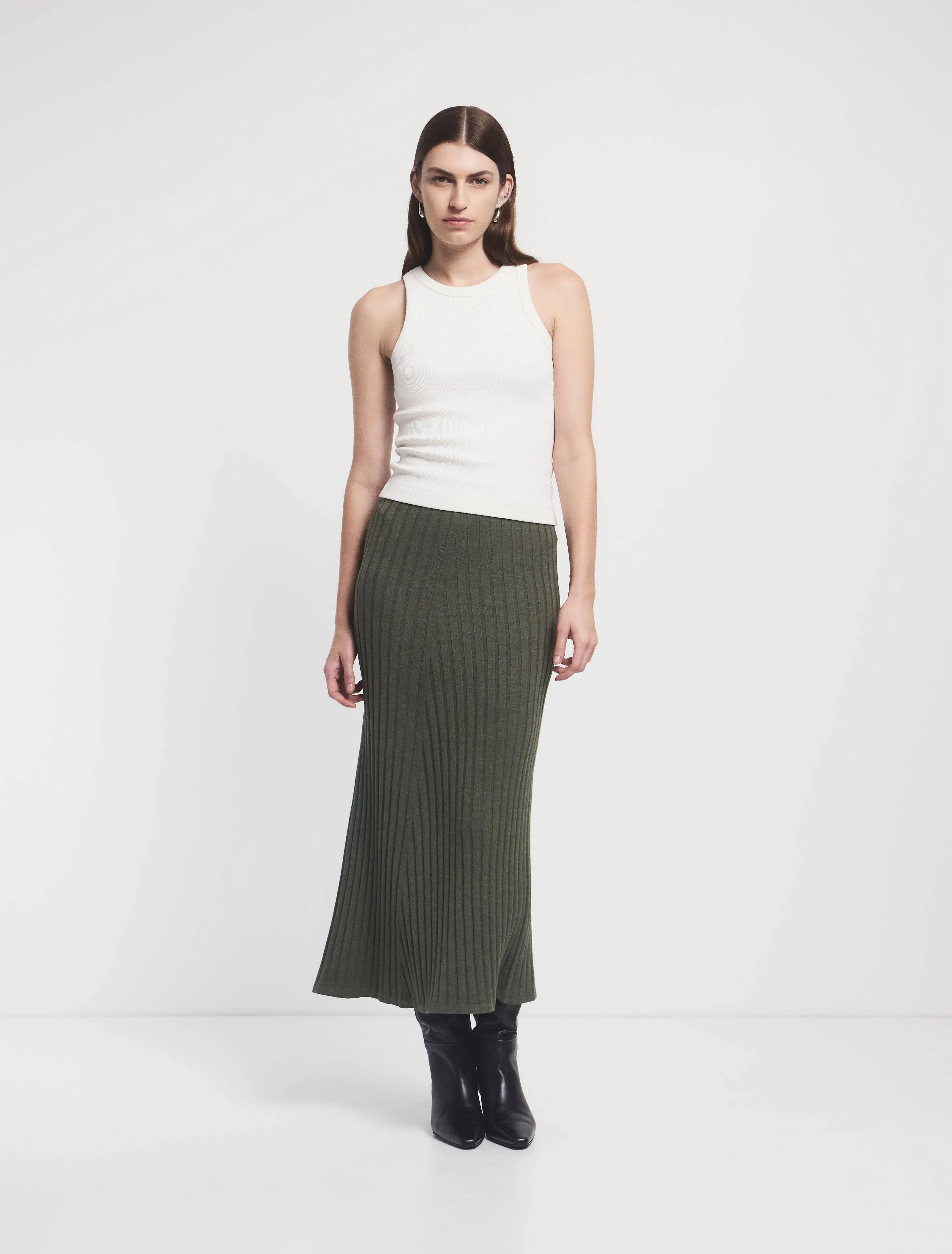 Maia Rib Skirt In Green Marl sold by Ninety Percent
