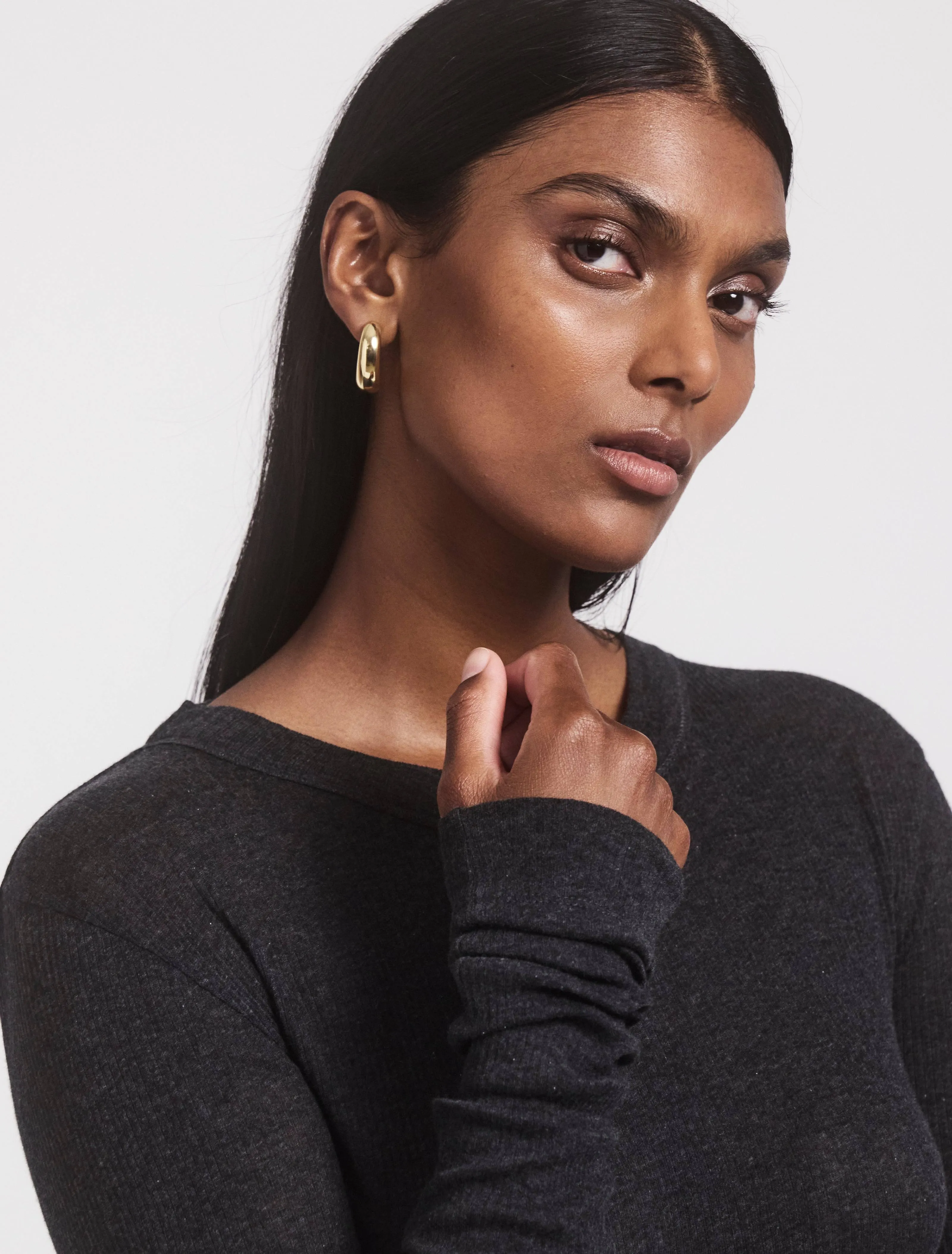 Anis Top in Charcoal Grey Melange sold by Ninety Percent