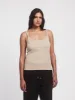 Ava Classic Rib Cami Top In Taupe sold by Ninety Percent