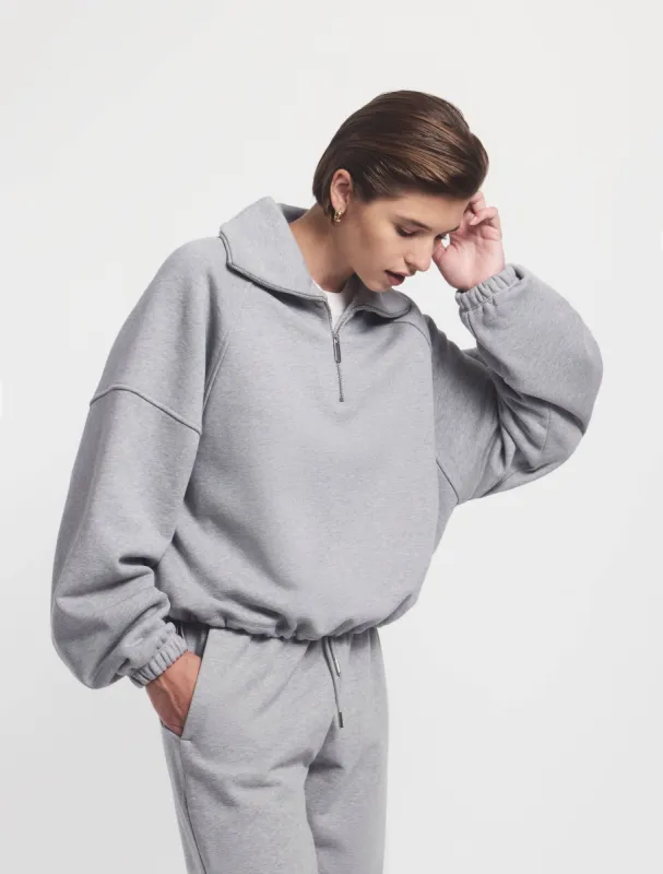 Classic Half Zip Sweatshirt in Grey Marl sold by Ninety Percent