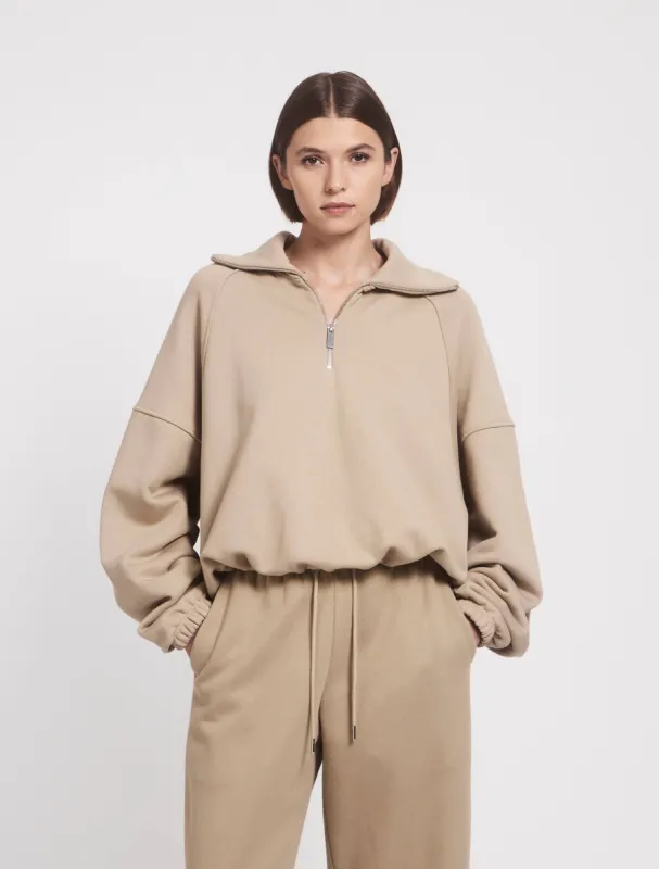Classic Half Zip Sweatshirt in Taupe sold by Ninety Percent