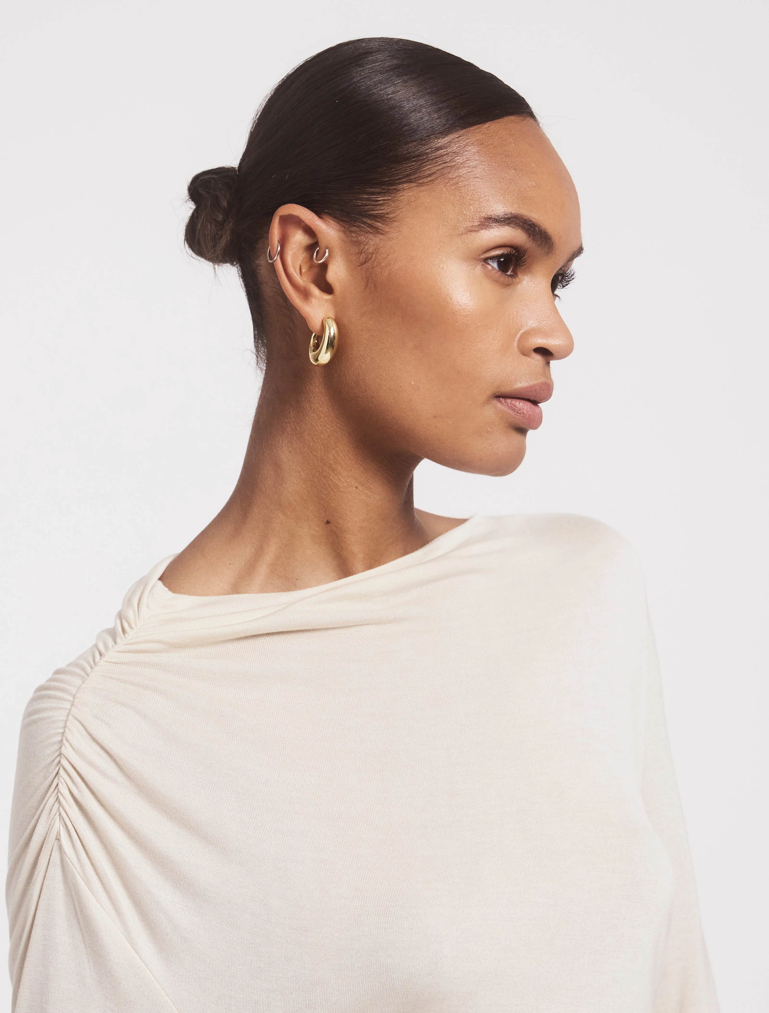 Iphis Draped Long Sleeve Top in Enoki Mushroom sold by Ninety Percent product image thumbnail 2
