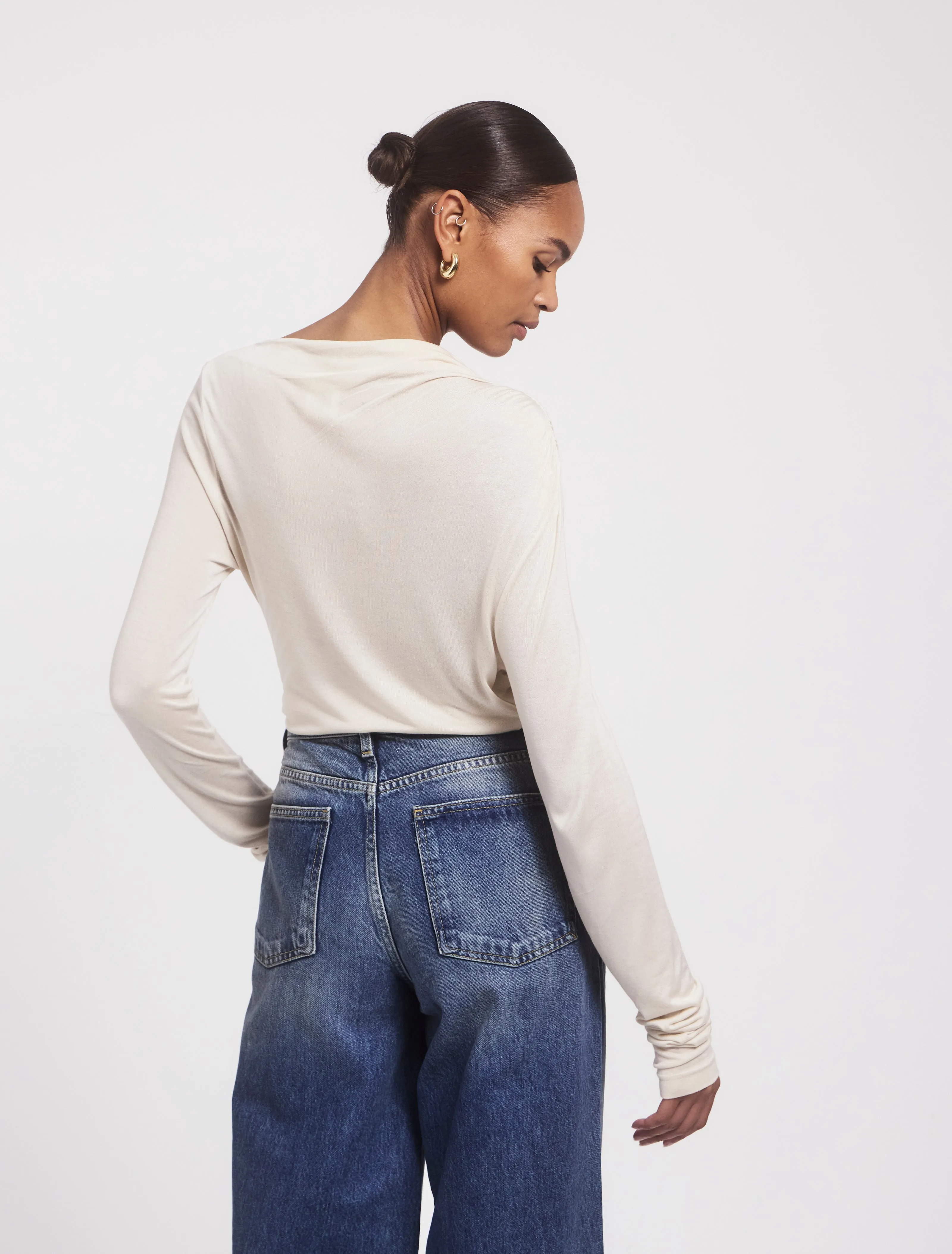 Iphis Draped Long Sleeve Top in Enoki Mushroom sold by Ninety Percent product image thumbnail 3