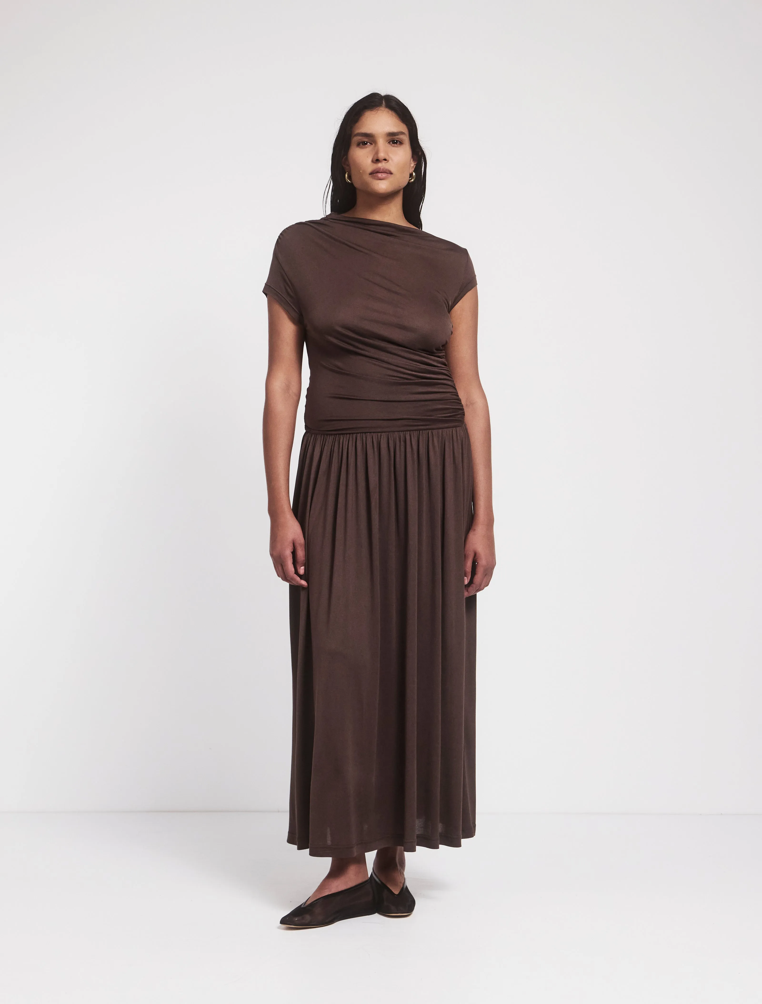 Priam Draped Dress in Bracken sold by Ninety Percent product image thumbnail 4