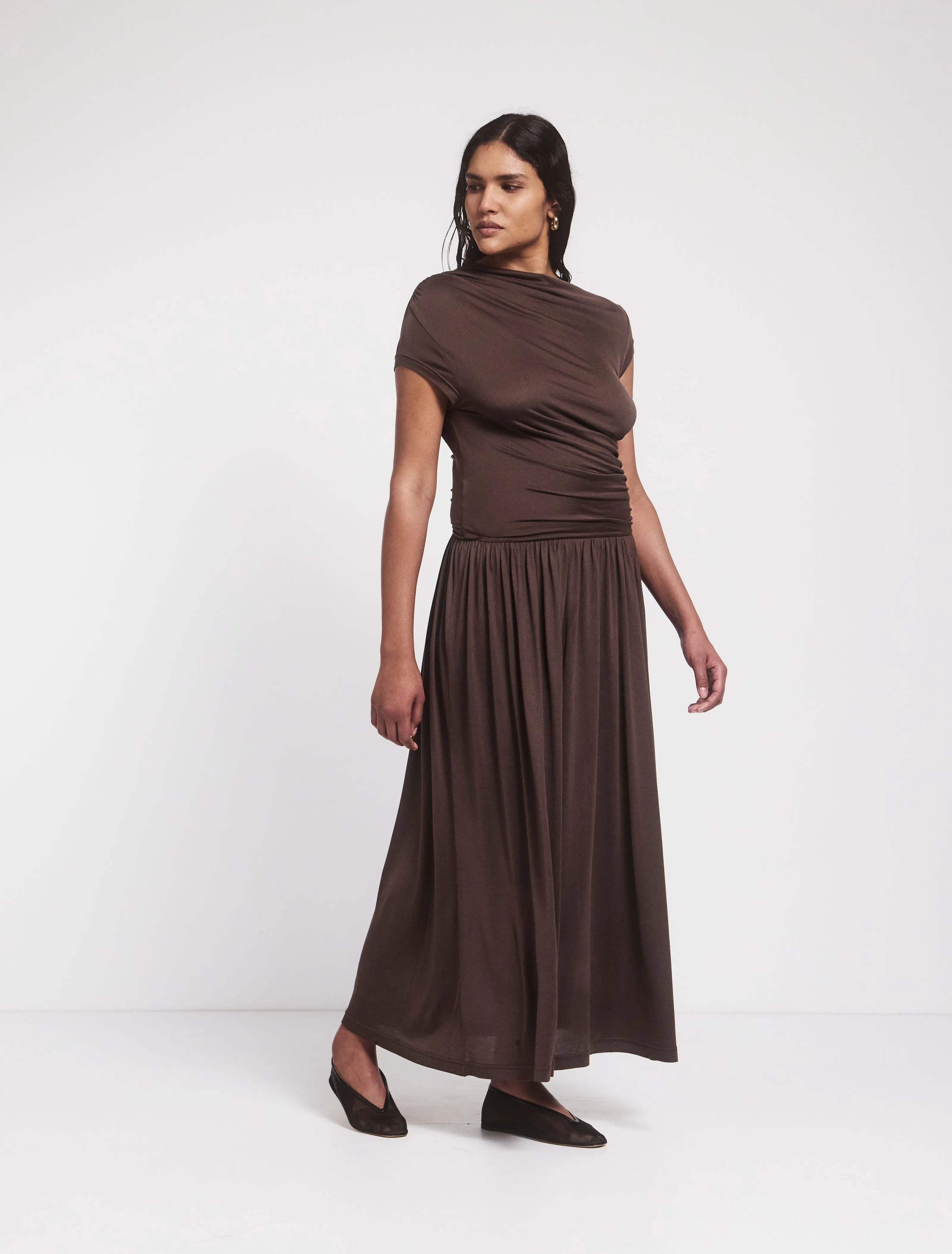 Priam Draped Dress in Bracken sold by Ninety Percent product image thumbnail 5