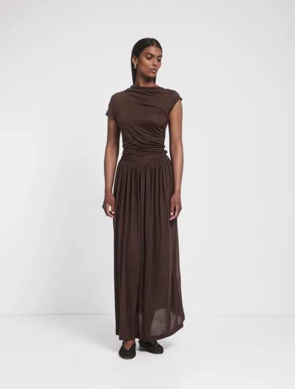 Priam Draped Dress in Bracken sold by Ninety Percent
