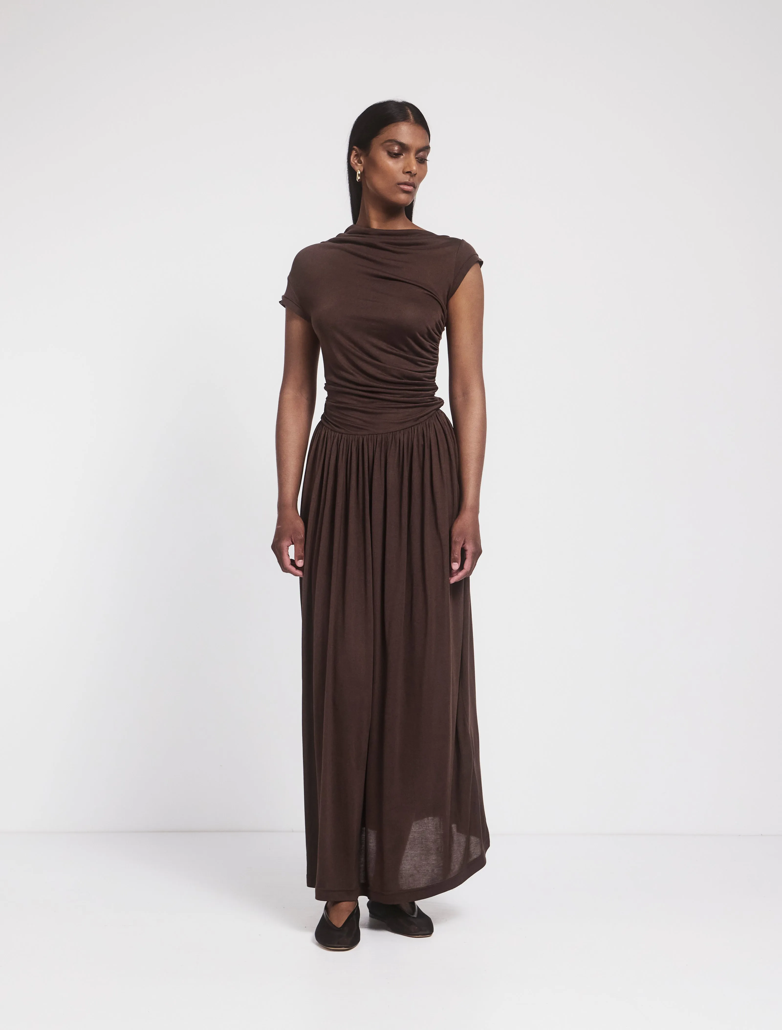 Priam Draped Dress in Bracken sold by Ninety Percent
