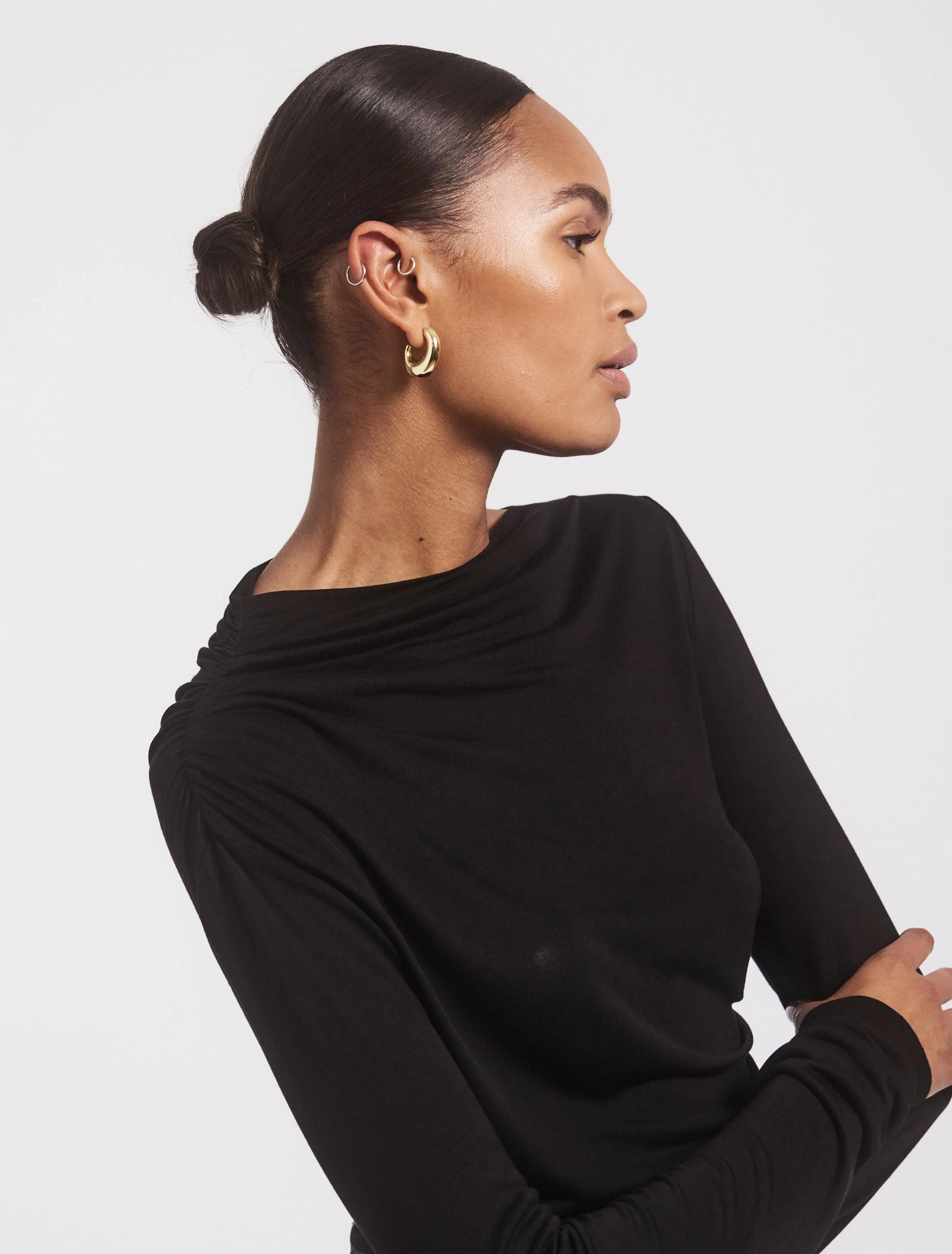 Iphis Draped Long Sleeve Top in Black sold by Ninety Percent product image thumbnail 5