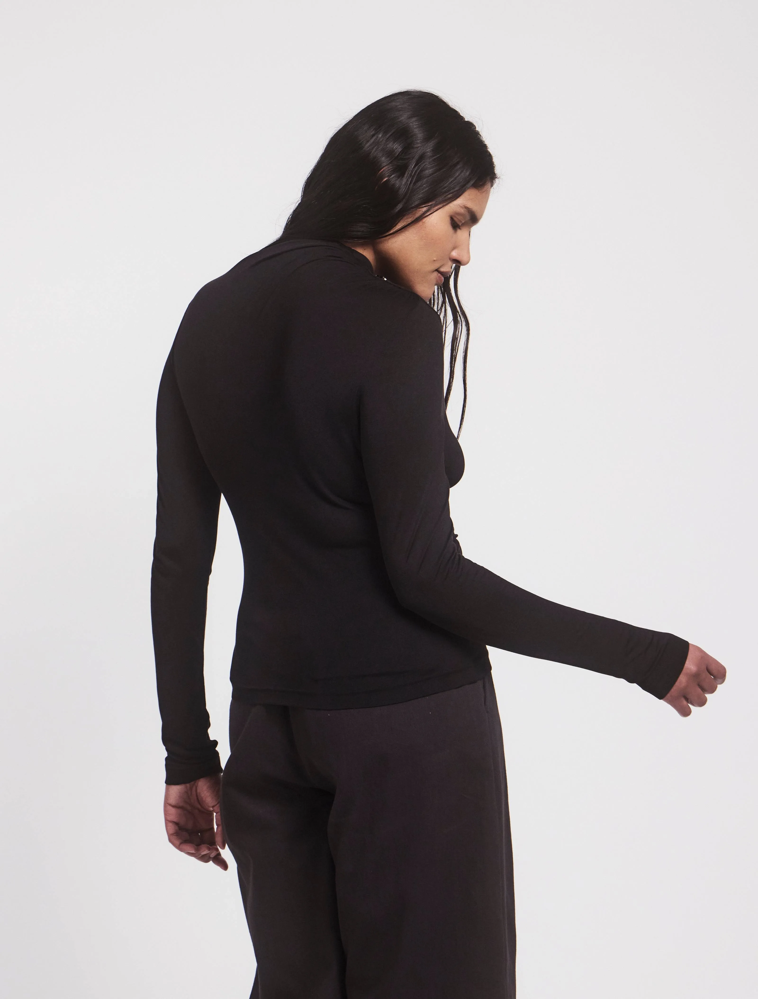 Iphis Draped Long Sleeve Top in Black sold by Ninety Percent product image thumbnail 3