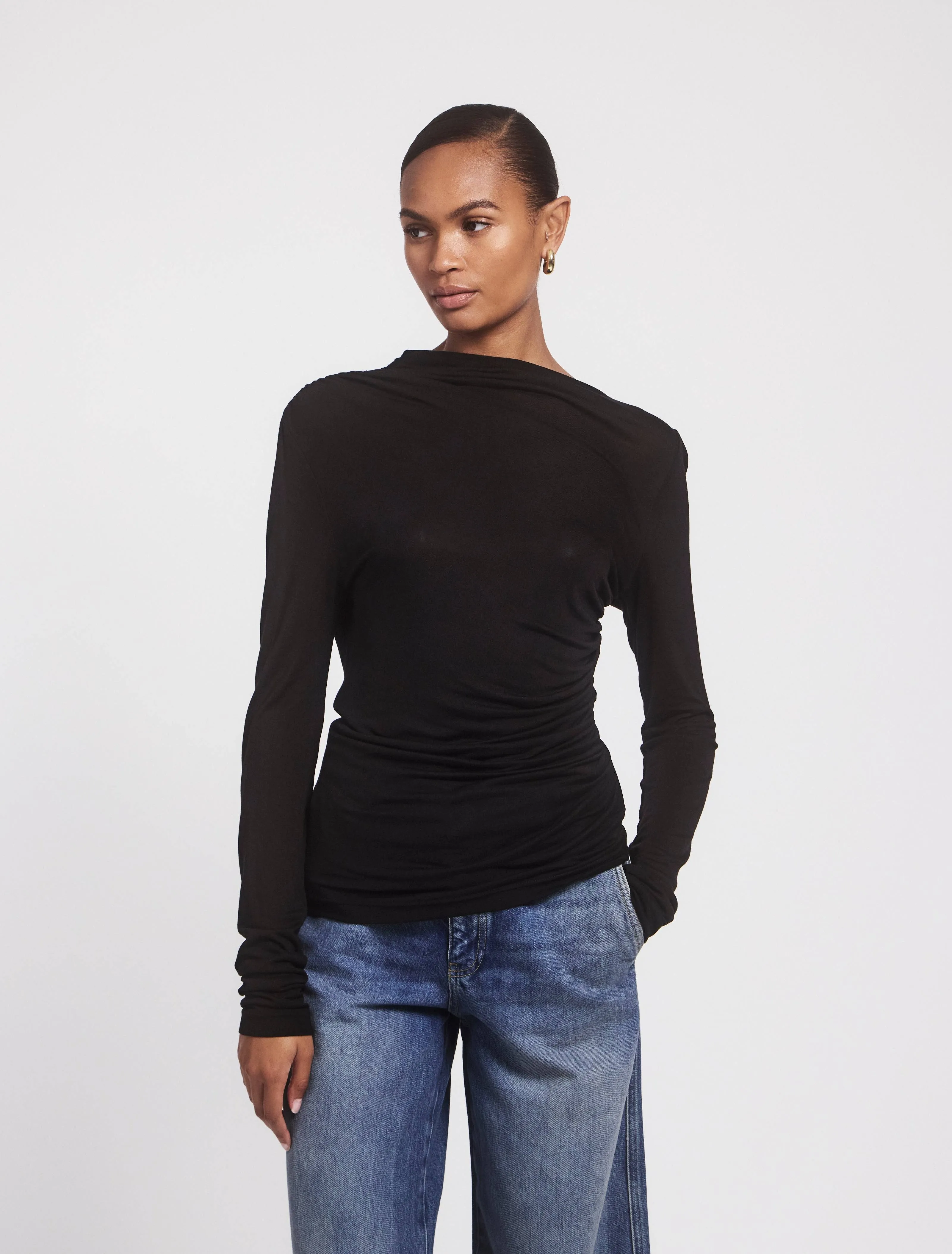 Iphis Draped Long Sleeve Top in Black sold by Ninety Percent product image thumbnail 4