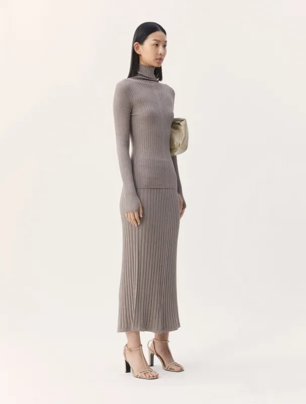Maia Rib Skirt in Brown Marl sold by Ninety Percent