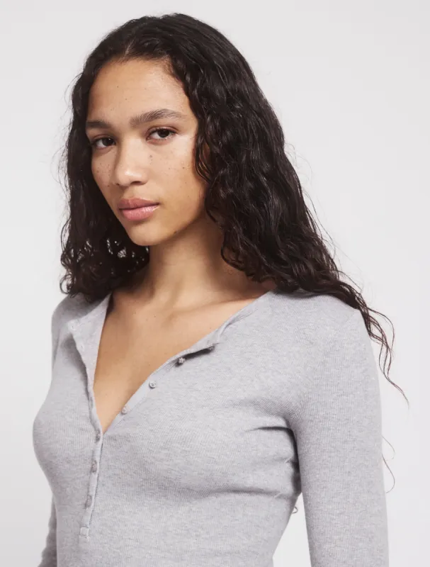 Classic Rib Henley in Grey Marl sold by Ninety Percent