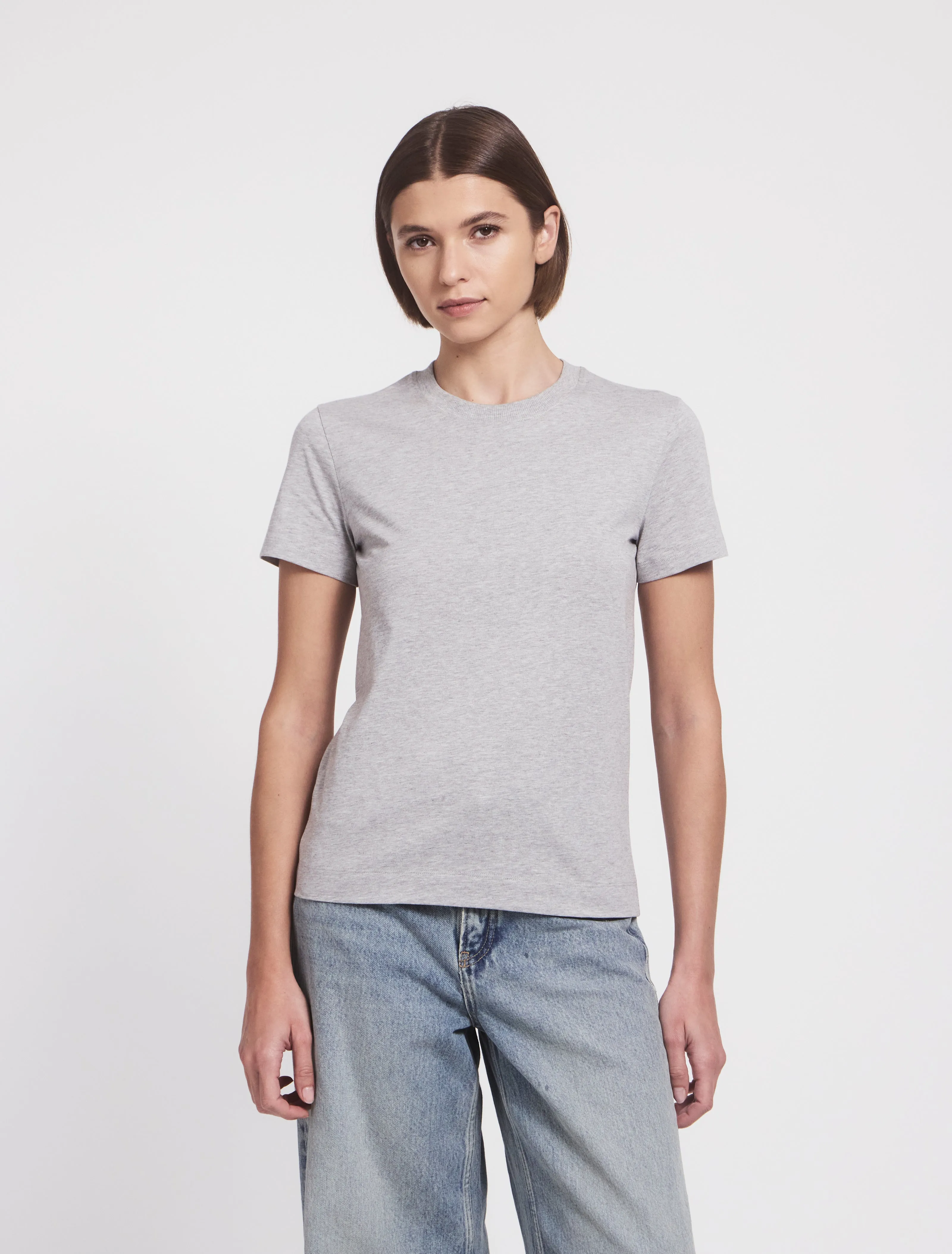 Lightweight Cotton fitted T-Shirt in Grey Marl sold by Ninety Percent product image thumbnail 2