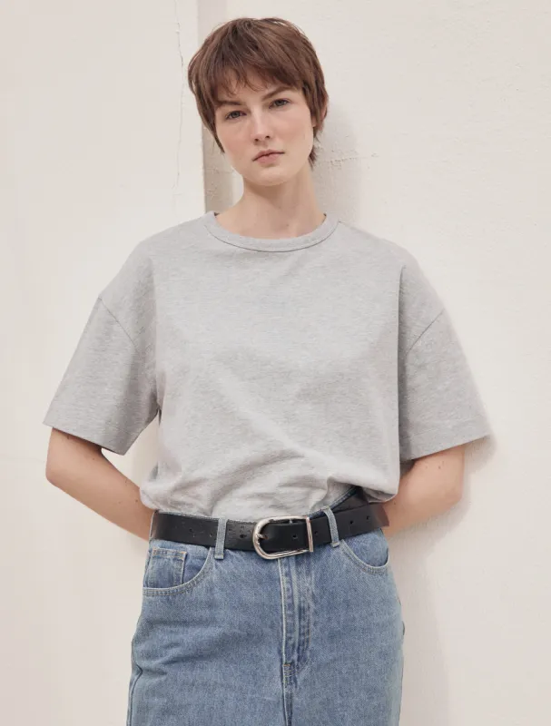 Lena Classic Cotton Oversize T-Shirt in Grey Marl sold by Ninety Percent