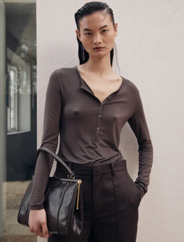 Henley Top in Turkish Coffee made by Ninety Percent