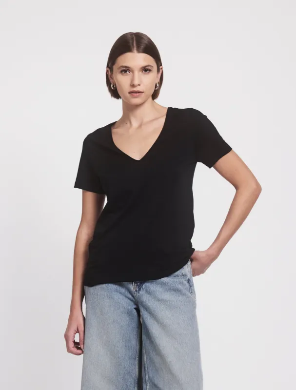 Lightweight Cotton V Neck T-Shirt in Black sold by Ninety Percent