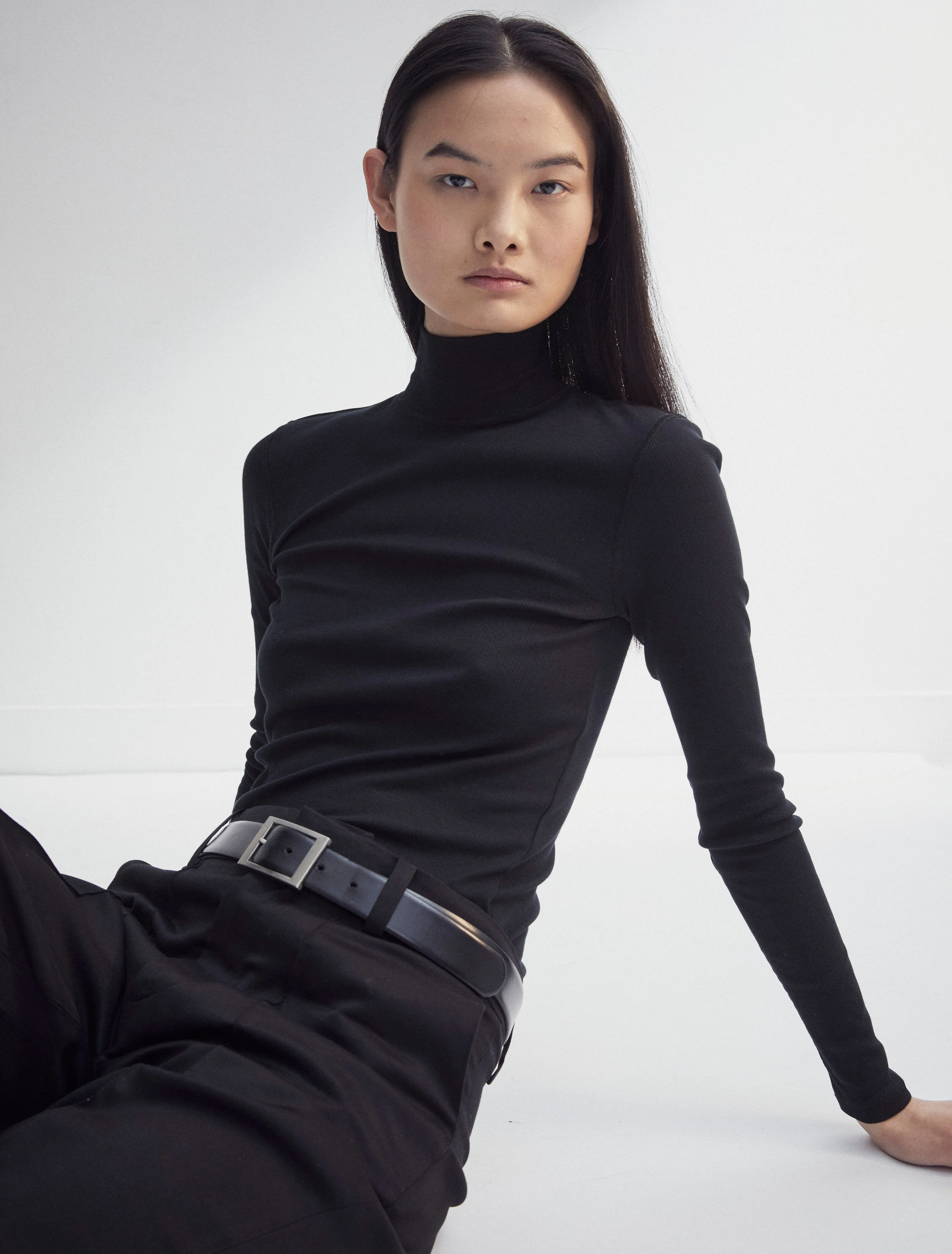 Classic Rib High Neck Top in Black sold by Ninety Percent