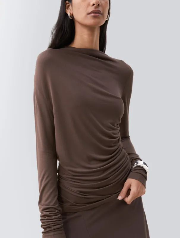Iphis Draped Long Sleeve Top in Bracken sold by Ninety Percent