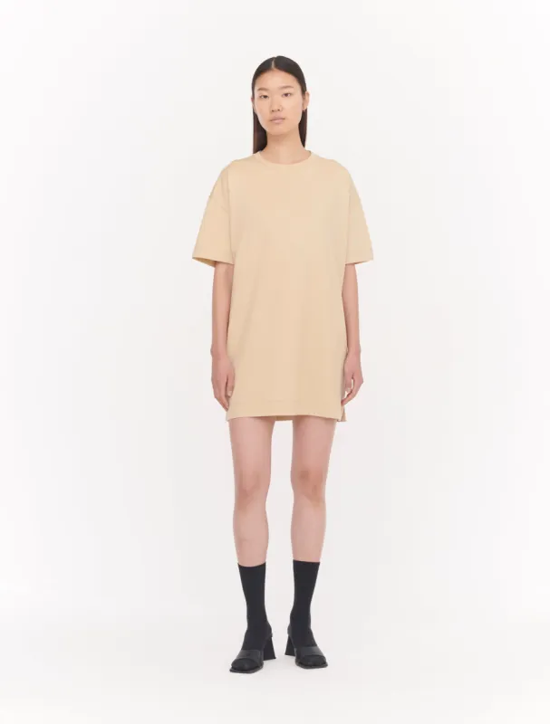 Natalie T-Shirt Dress in Warm Sand sold by Ninety Percent