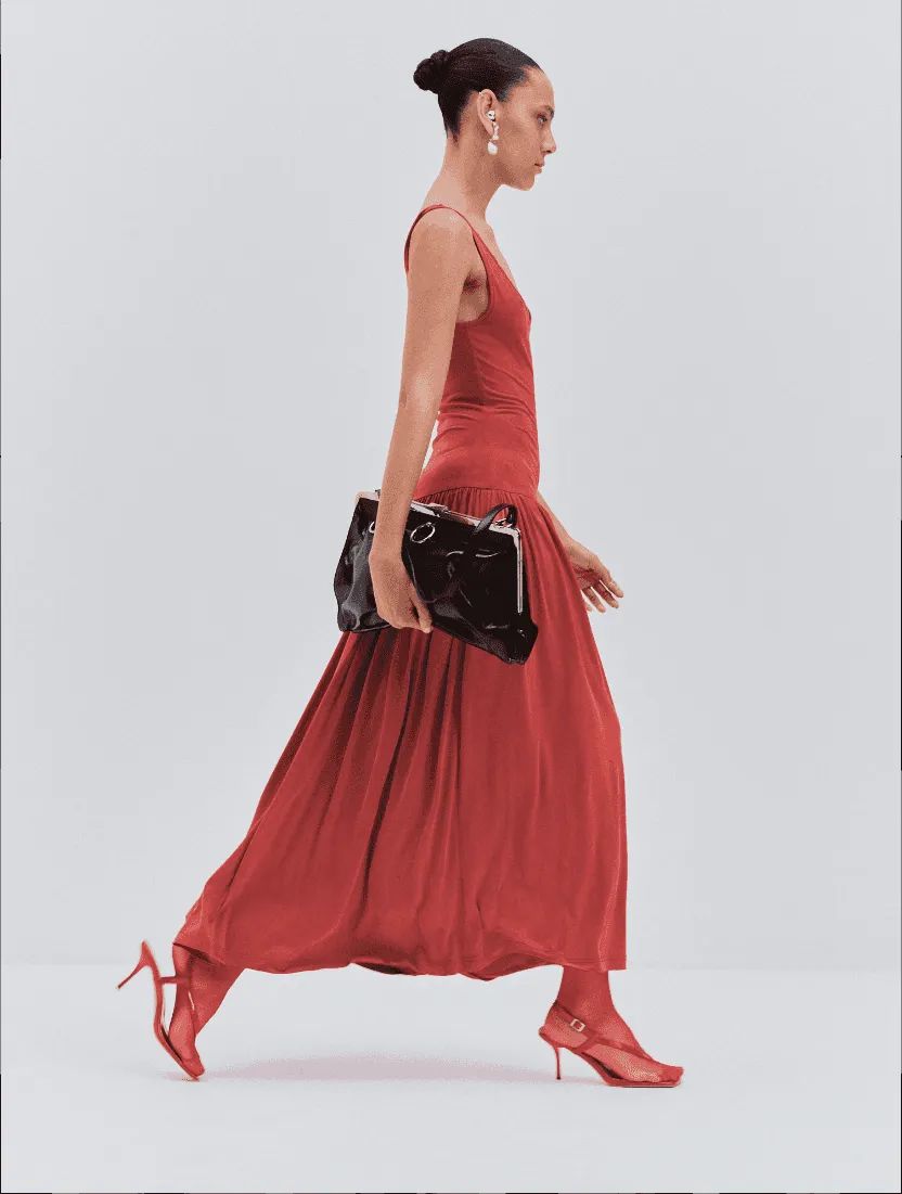 Flos Dress in Cayenne sold by Ninety Percent