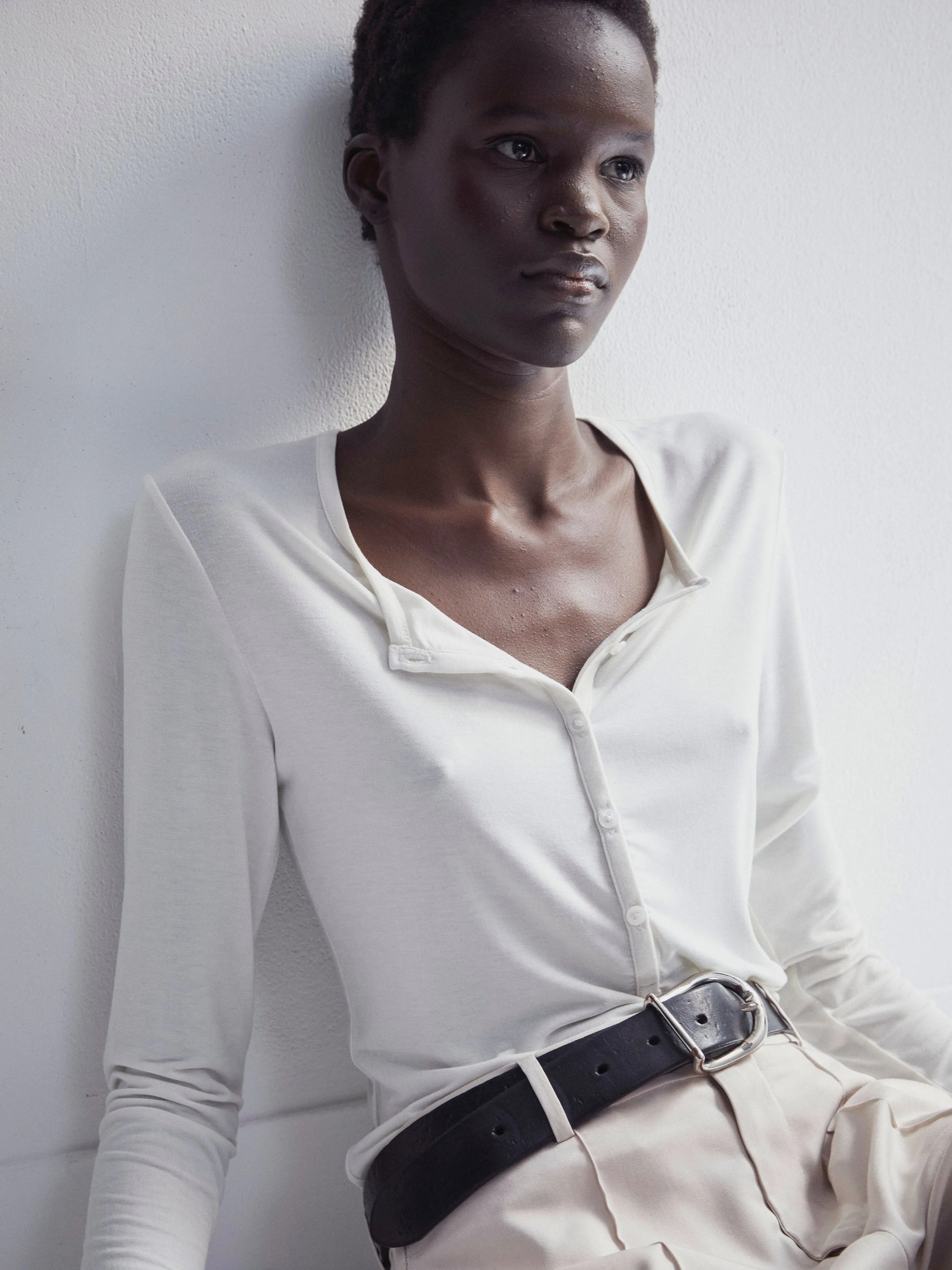 Henley Top in Whisper White sold by Ninety Percent