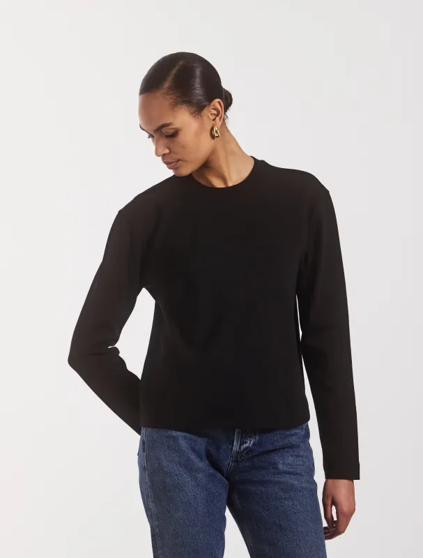Compact Cotton Long Sleeve T-Shirt in Black made by Ninety Percent