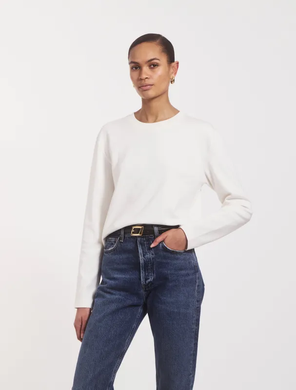 Compact Cotton Long Sleeve T-Shirt in Off White made by Ninety Percent