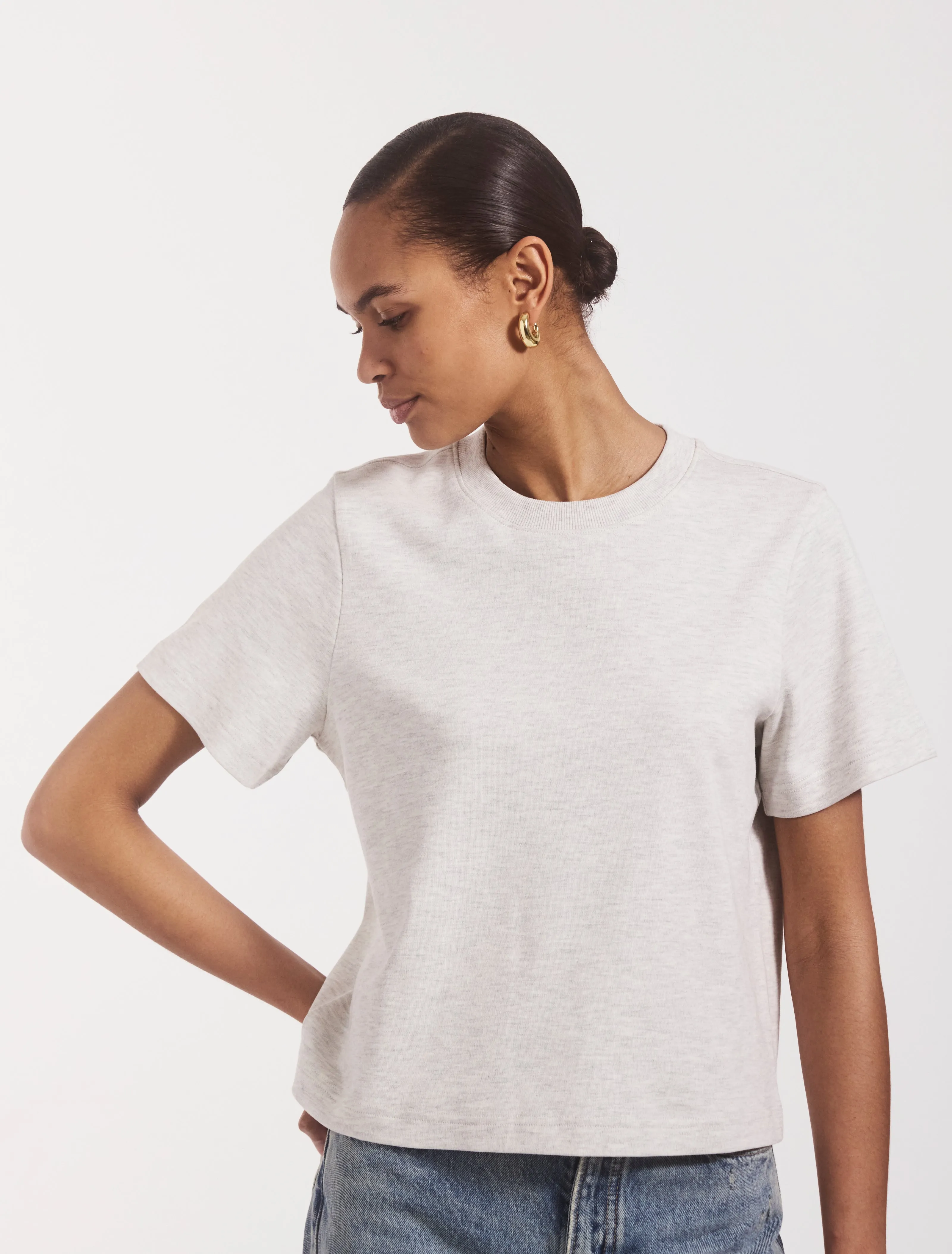 Compact Cotton Boxy T-Shirt in Light Grey Marl sold by Ninety Percent product image thumbnail 2