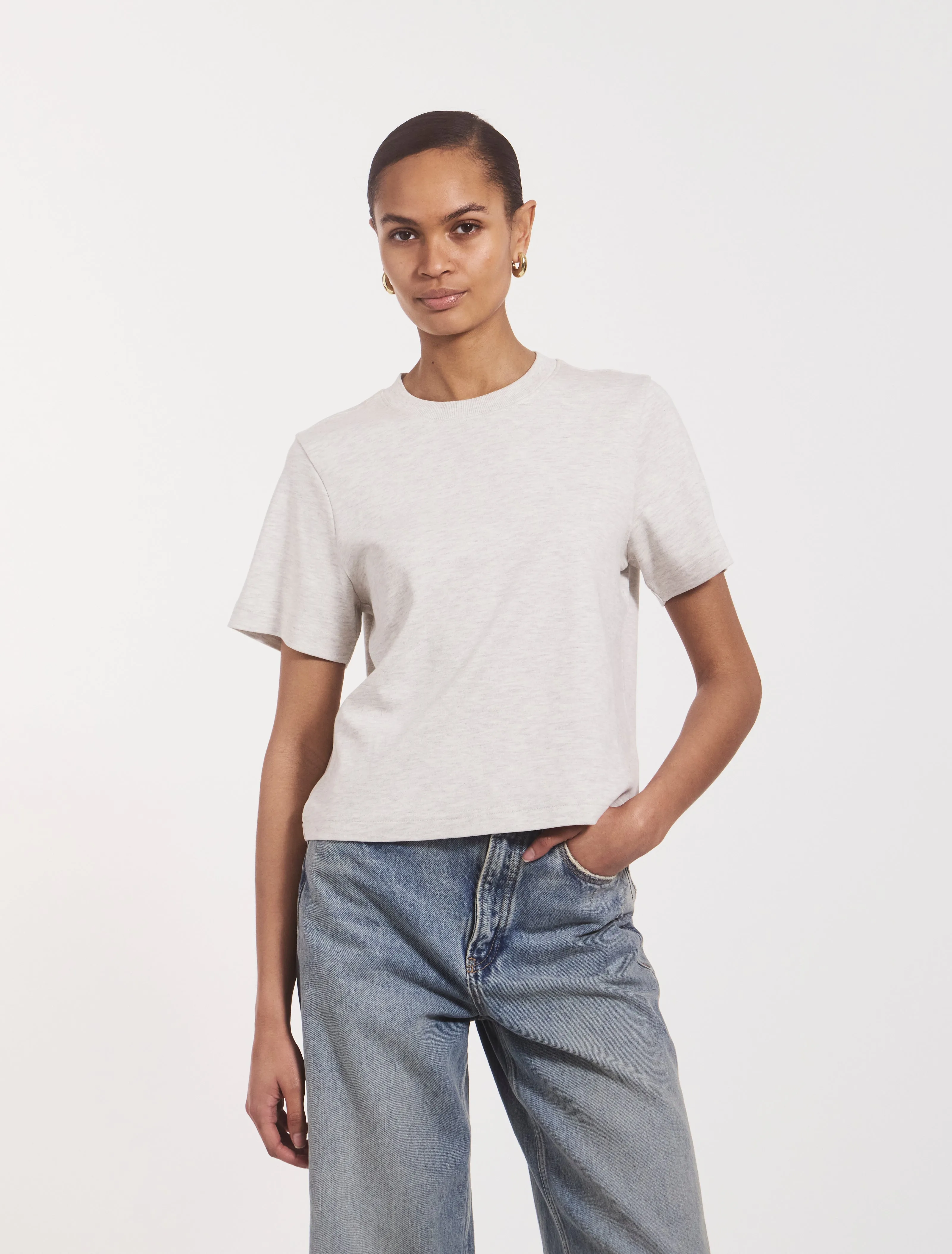 Compact Cotton Boxy T-Shirt in Light Grey Marl sold by Ninety Percent