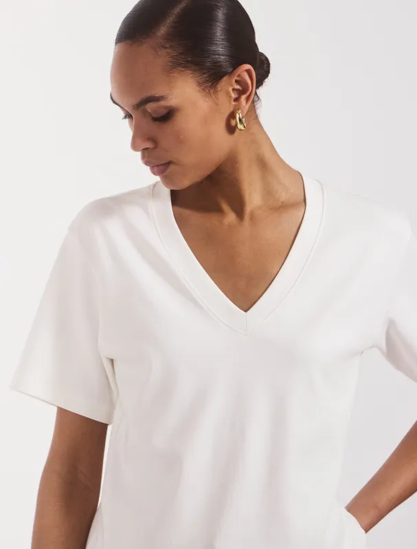 Compact Cotton V Neck T-shirt in Off White sold by Ninety Percent