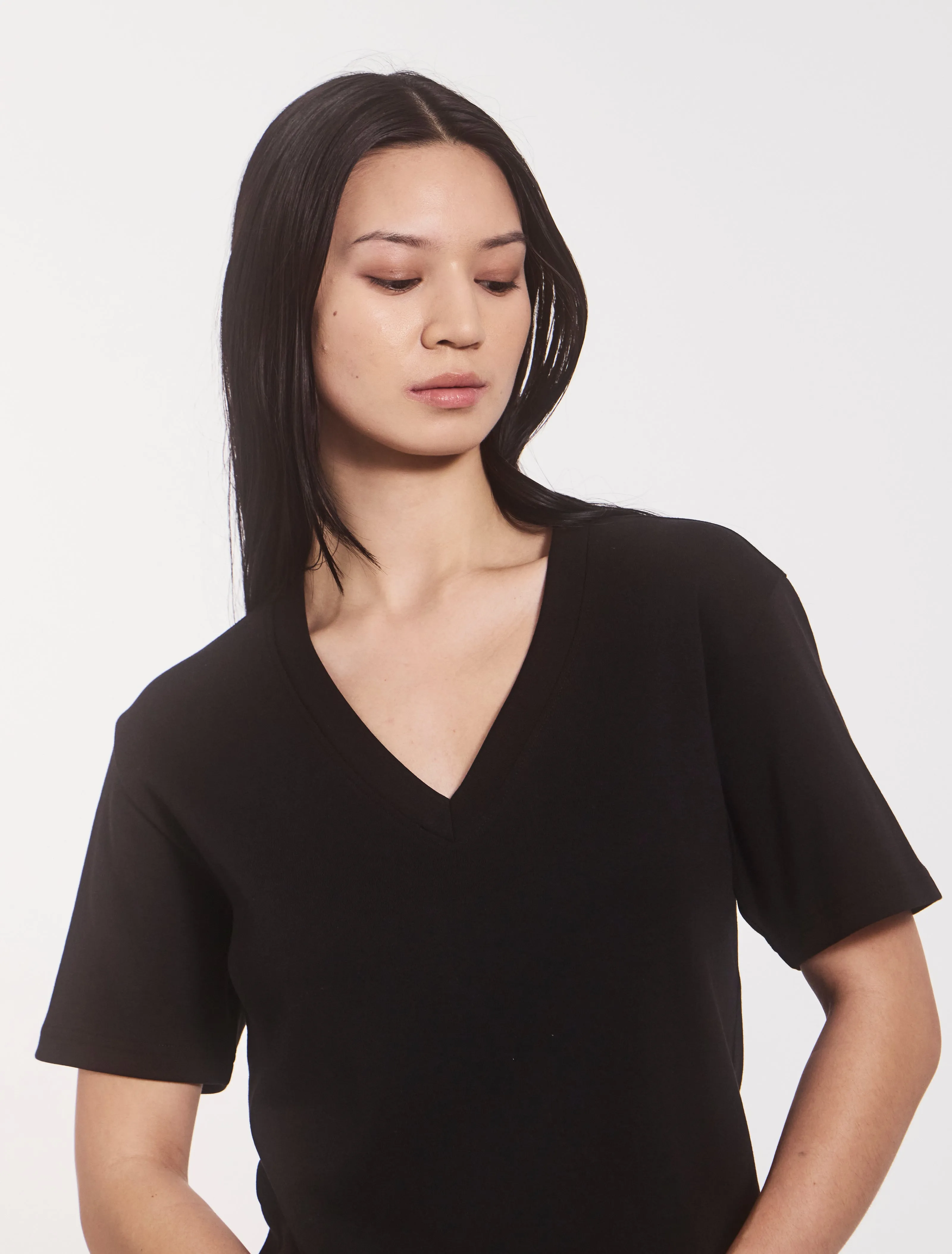 Compact Cotton V Neck T-shirt in Black sold by Ninety Percent product image thumbnail 3