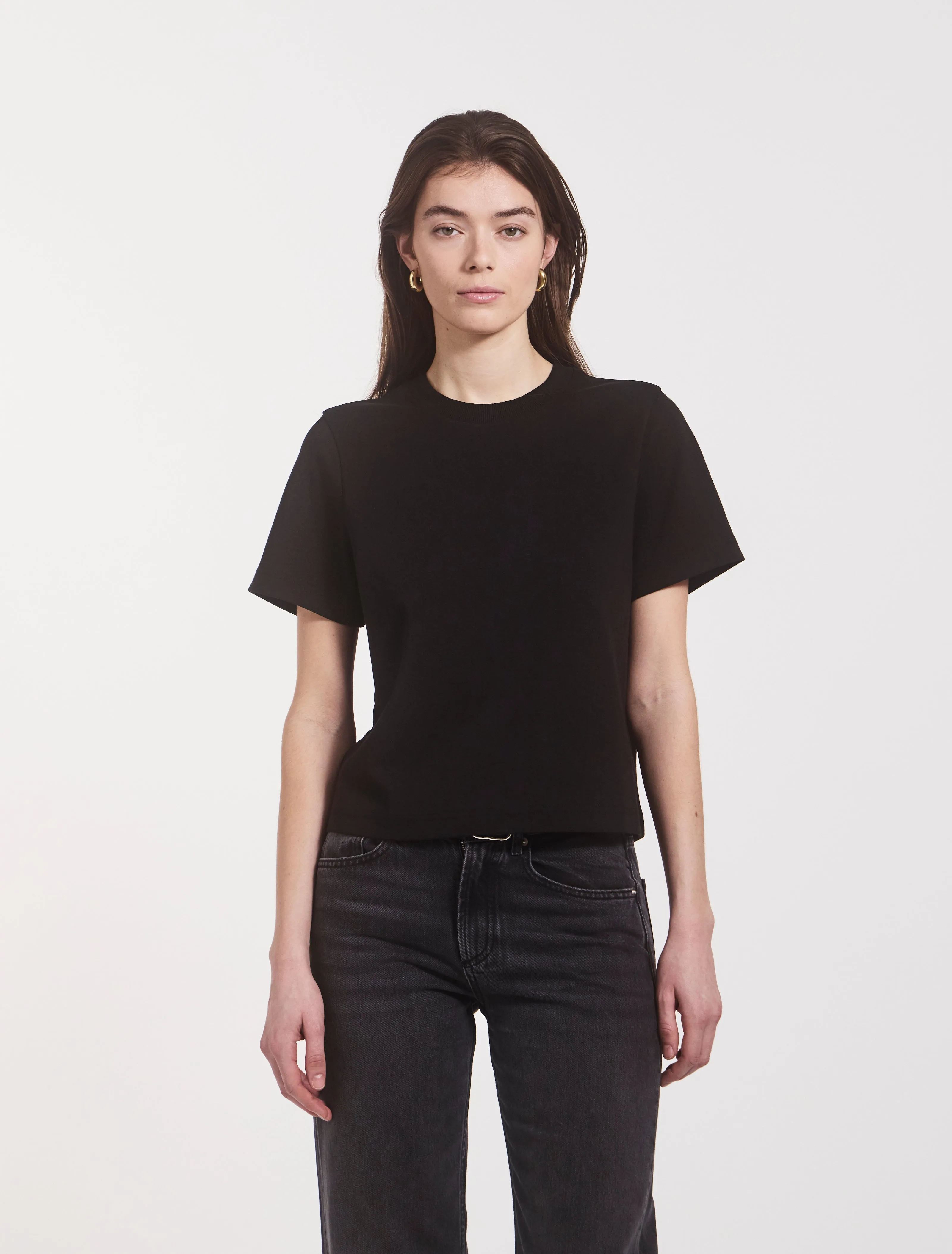 Compact Cotton Boxy T-shirt in Black sold by Ninety Percent