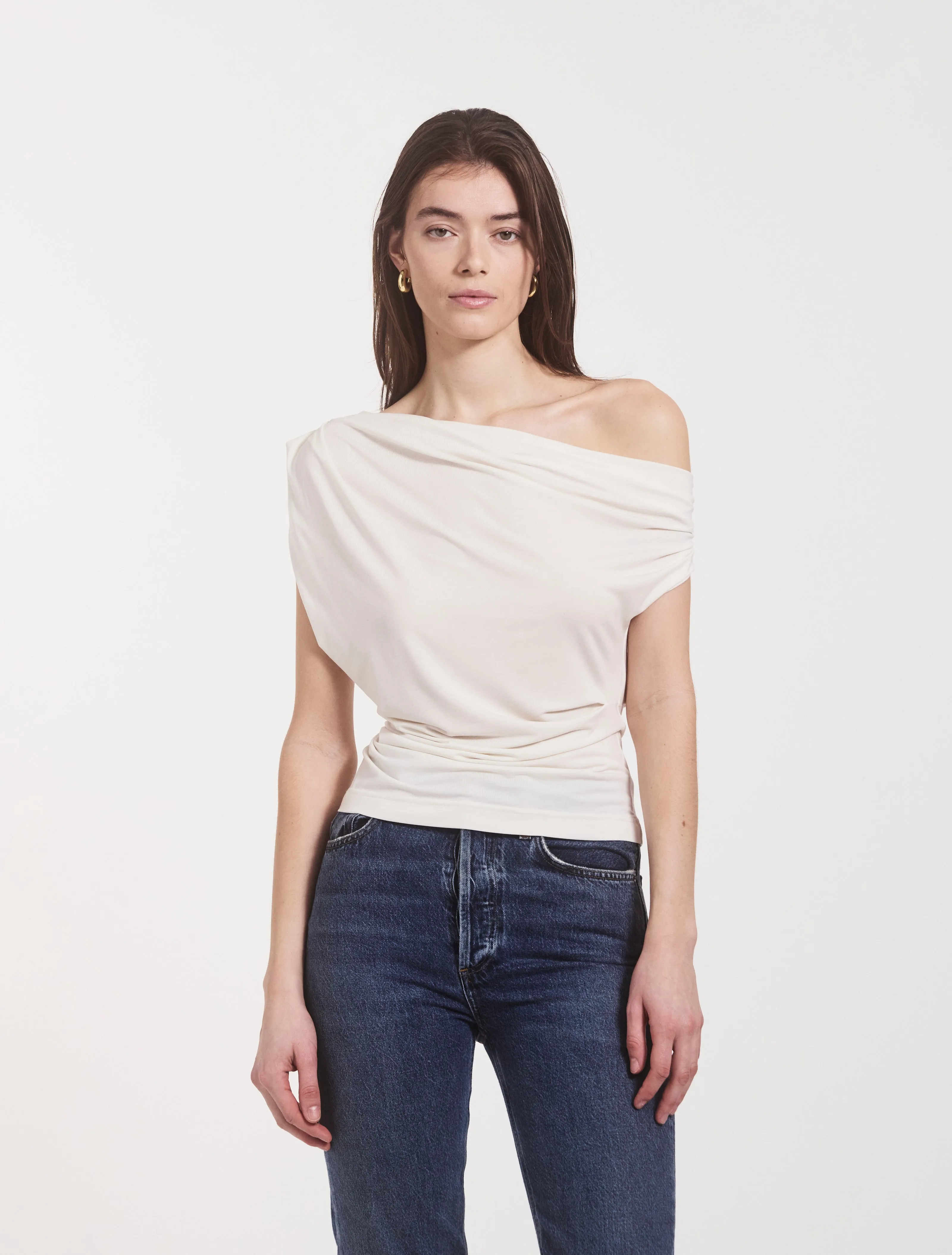 Tanz Draped Top in Off White sold by Ninety Percent