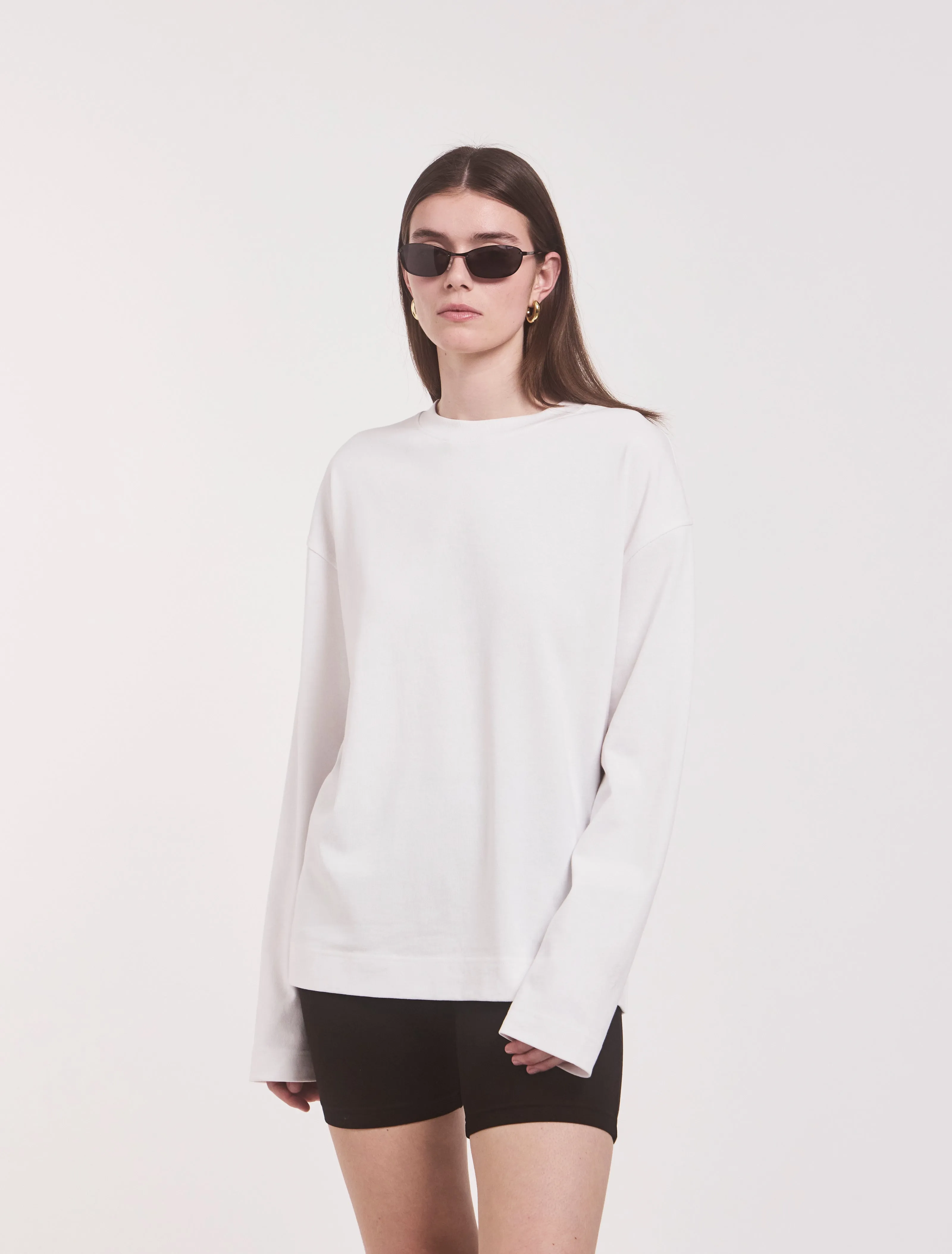 Compact Cotton Boyfriend Long Sleeve T-Shirt in White sold by Ninety Percent product image thumbnail 2