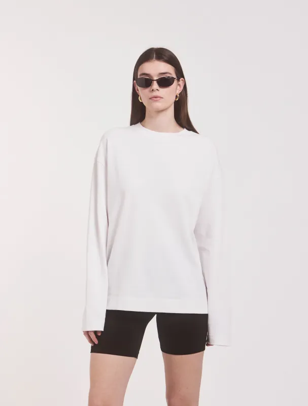Compact Cotton Boyfriend Long Sleeve T-Shirt in White sold by Ninety Percent