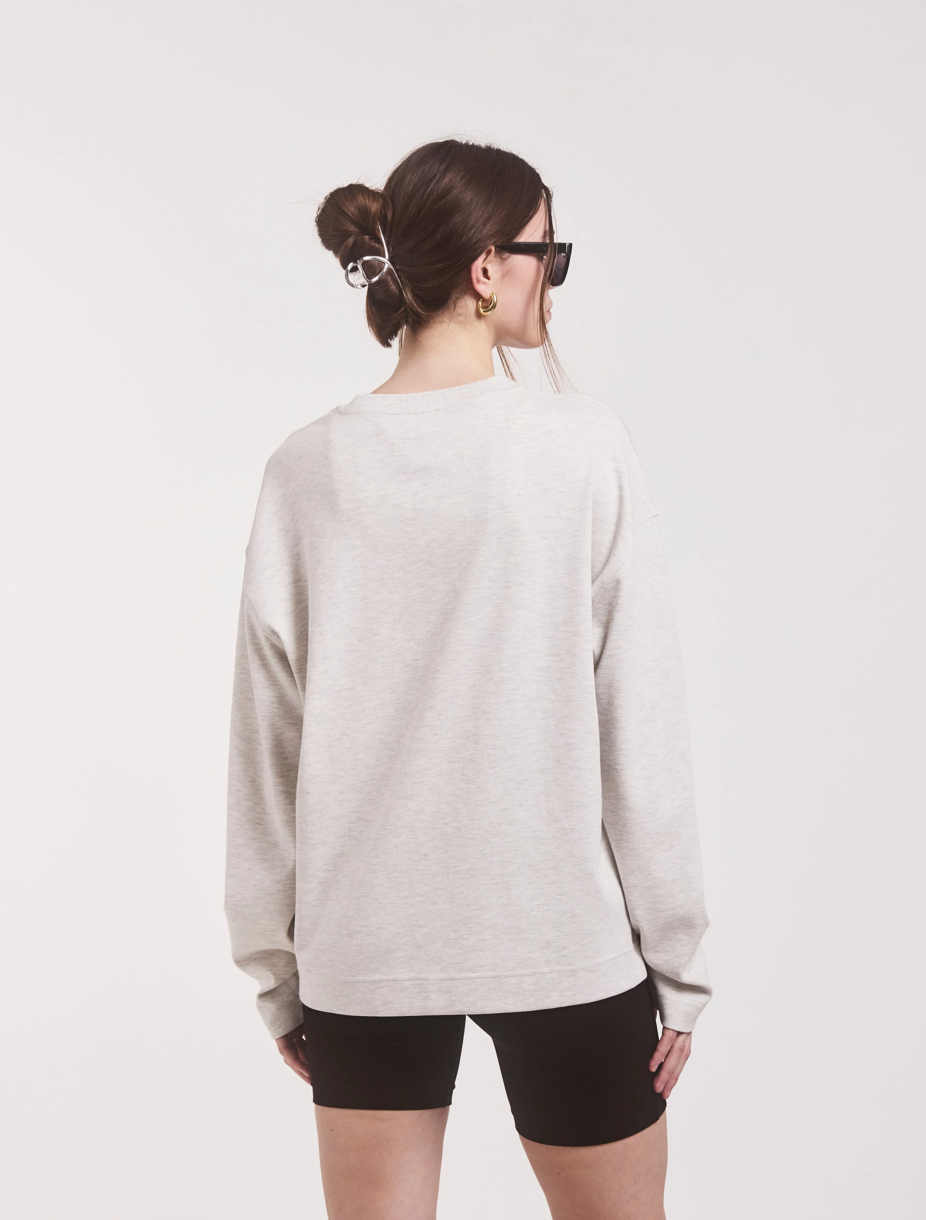 Compact Cotton Boyfriend Long Sleeve T-Shirt in Light Grey Marl sold by Ninety Percent product image thumbnail 2