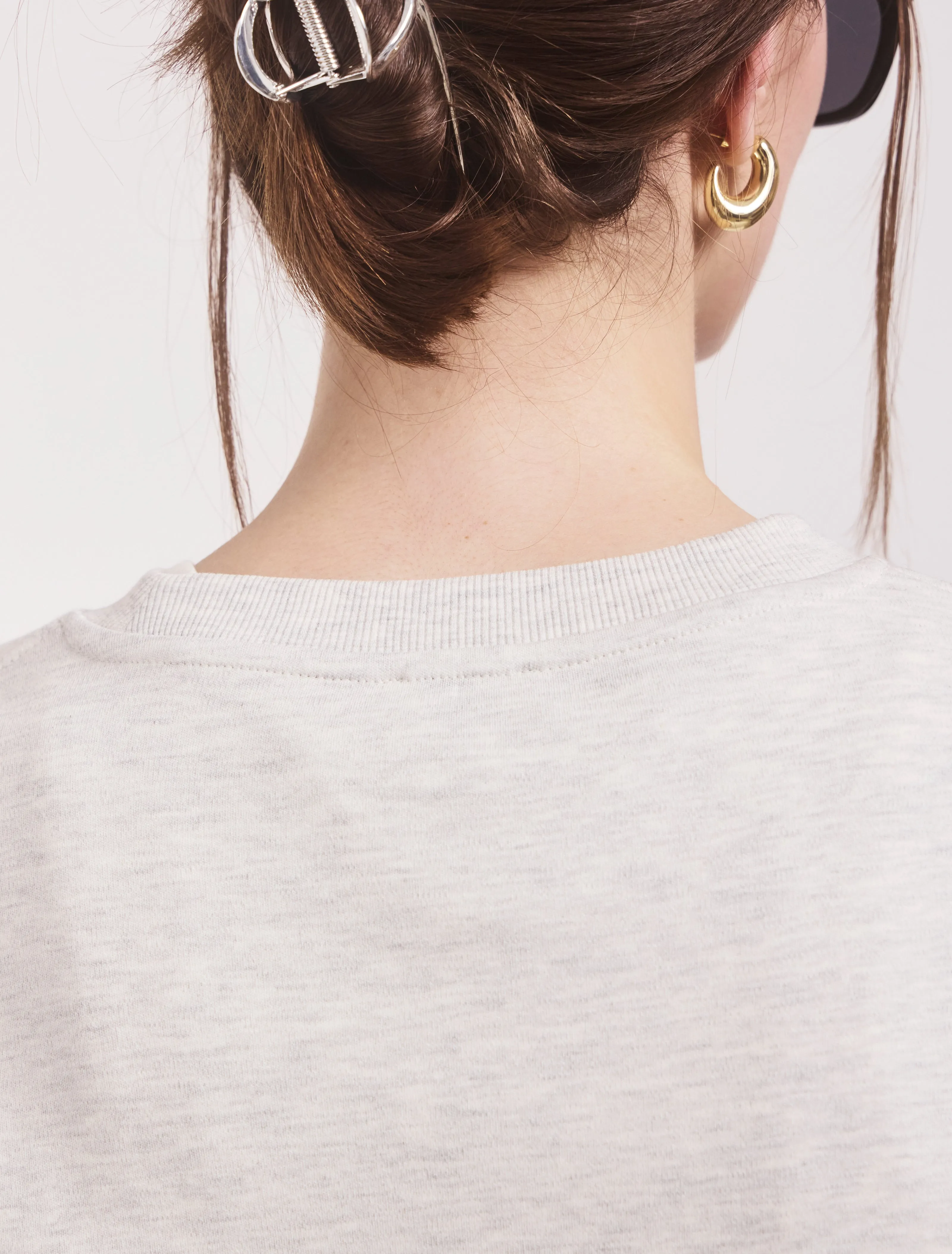 Compact Cotton Boyfriend Long Sleeve T-Shirt in Light Grey Marl sold by Ninety Percent product image thumbnail 3