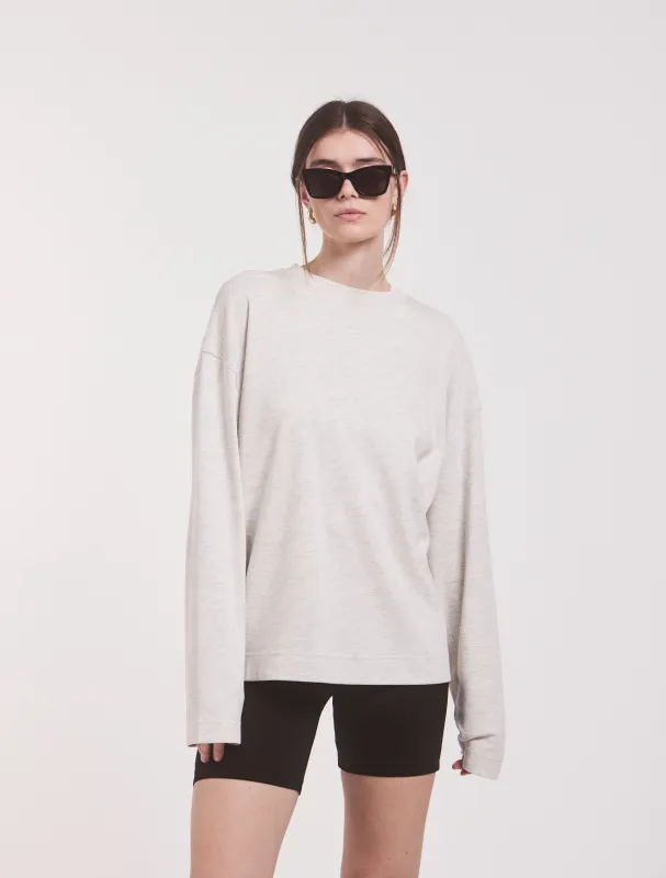 Compact Cotton Boyfriend Long Sleeve T-Shirt in Light Grey Marl sold by Ninety Percent
