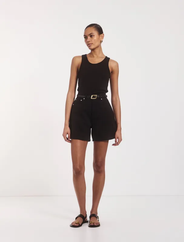 Signature Denim Shorts in Black sold by Ninety Percent