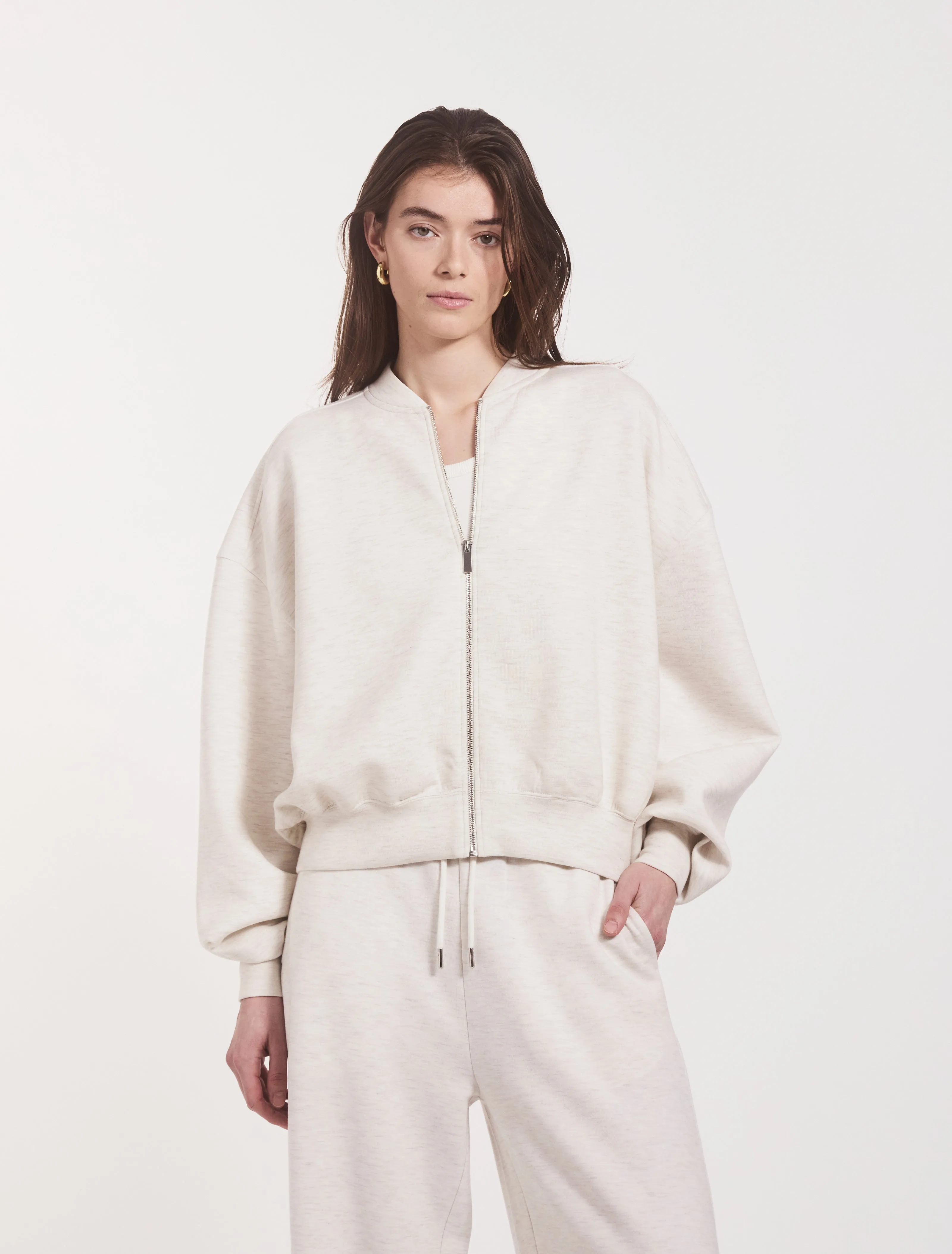 Classic Lounge Zip Jacket in Oatmeal Marl sold by Ninety Percent