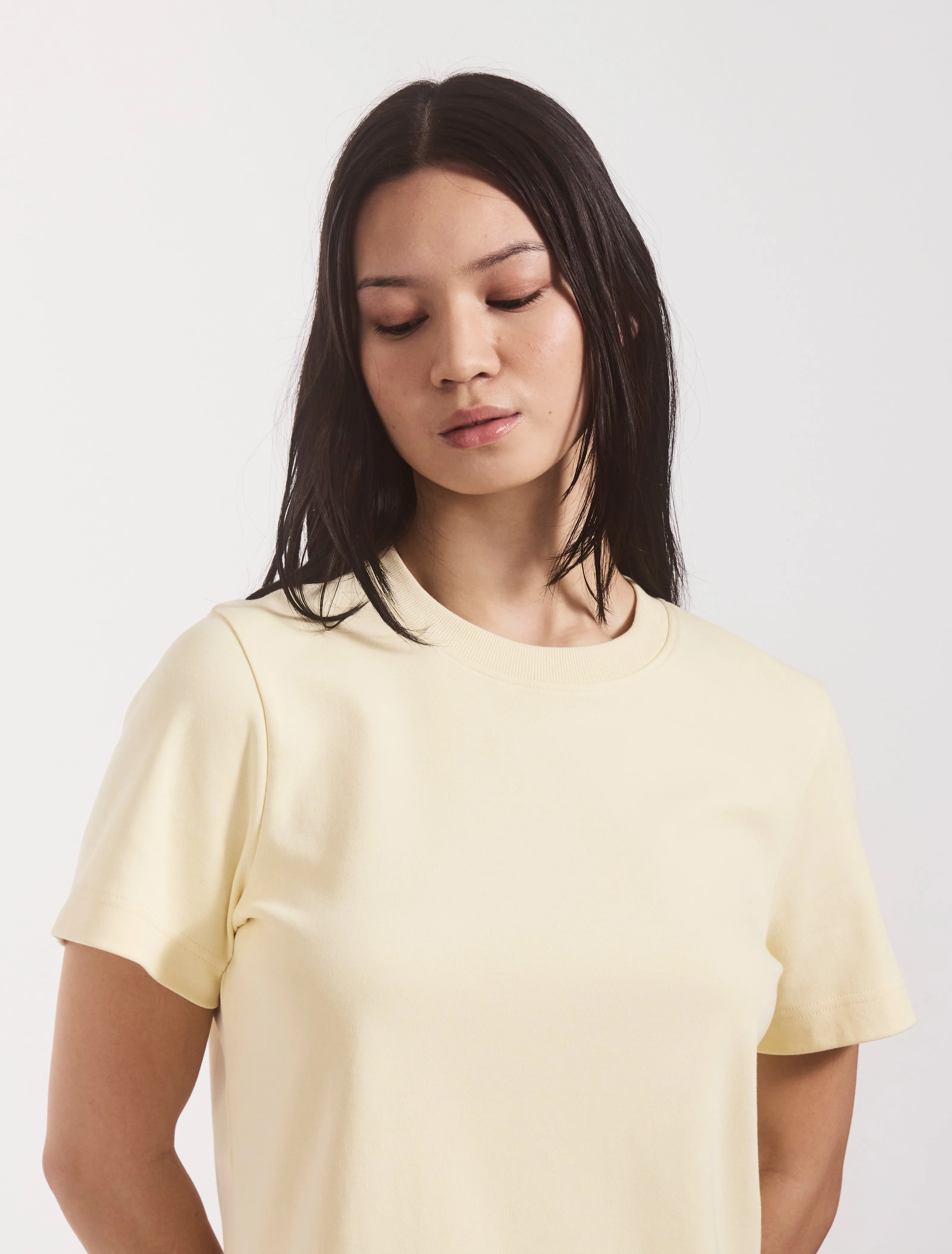 Signature T-shirt in Butter Milk sold by Ninety Percent