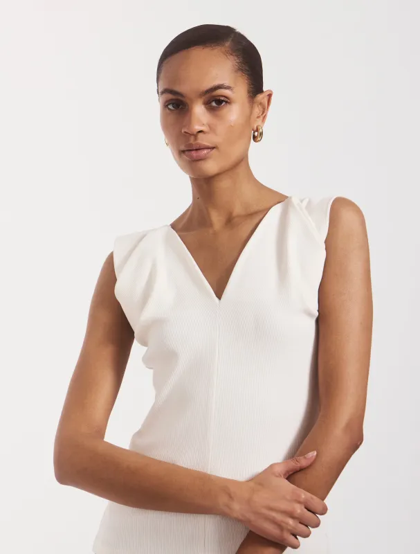 Elena Pleated Rib Top in Off White sold by Ninety Percent