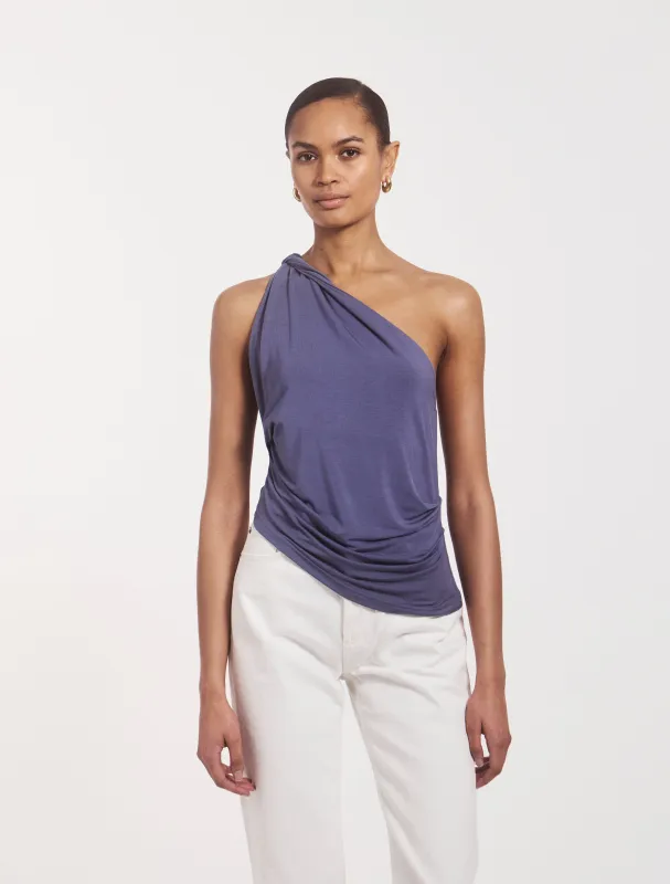 Cava Asymmetric Top in Summer Navy sold by Ninety Percent
