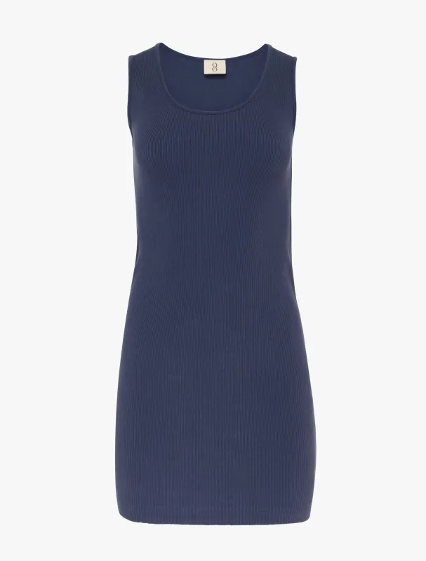Signature Rib Tank Dress in Summer Navy sold by Ninety Percent