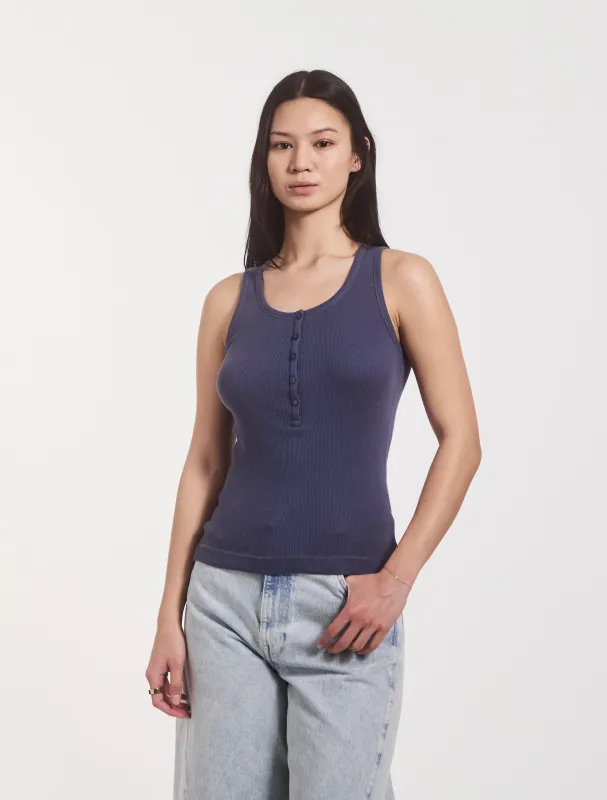 Summer Rib Tank in Summer Navy sold by Ninety Percent