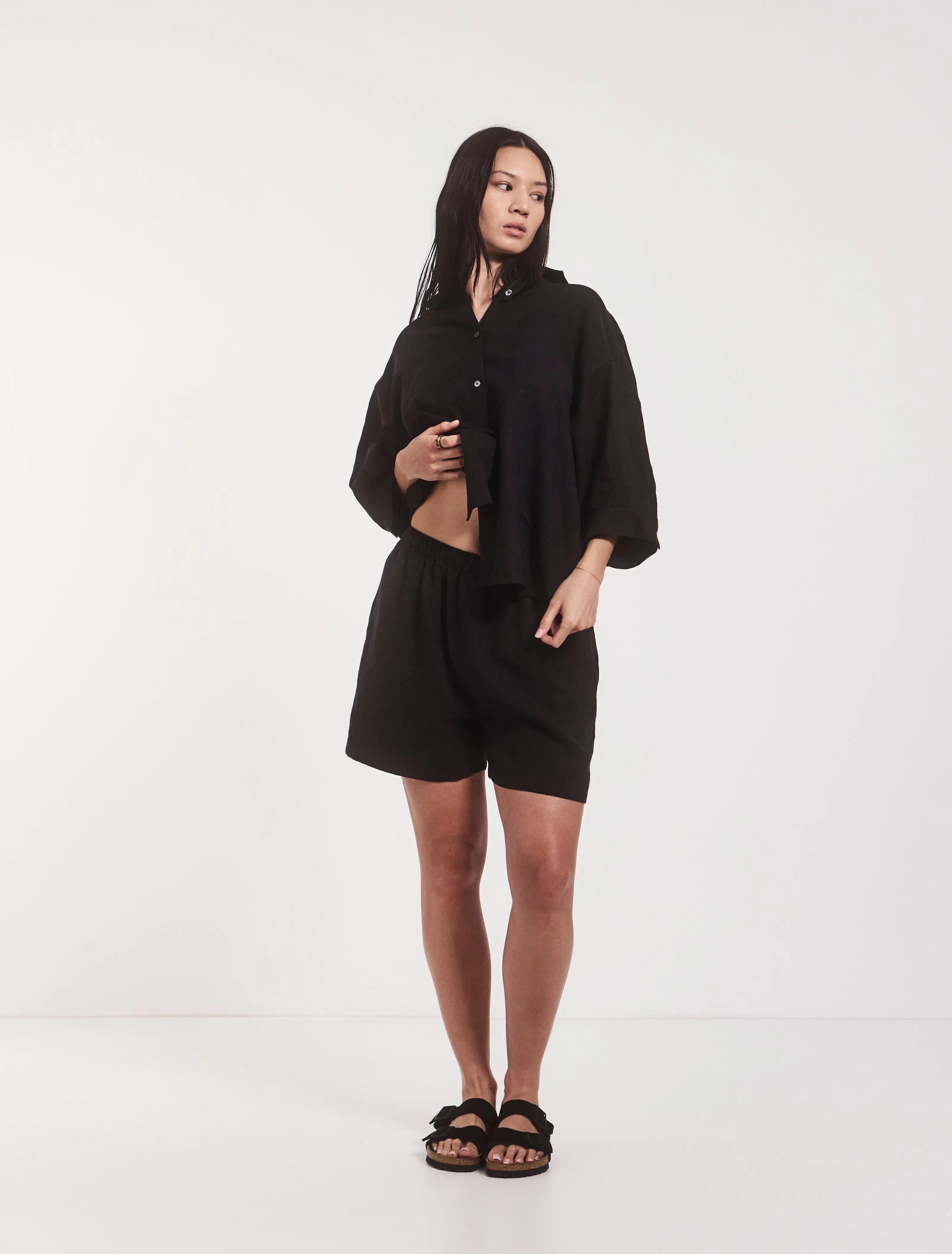 Louella Linen Shorts In Black sold by Ninety Percent product image thumbnail 4